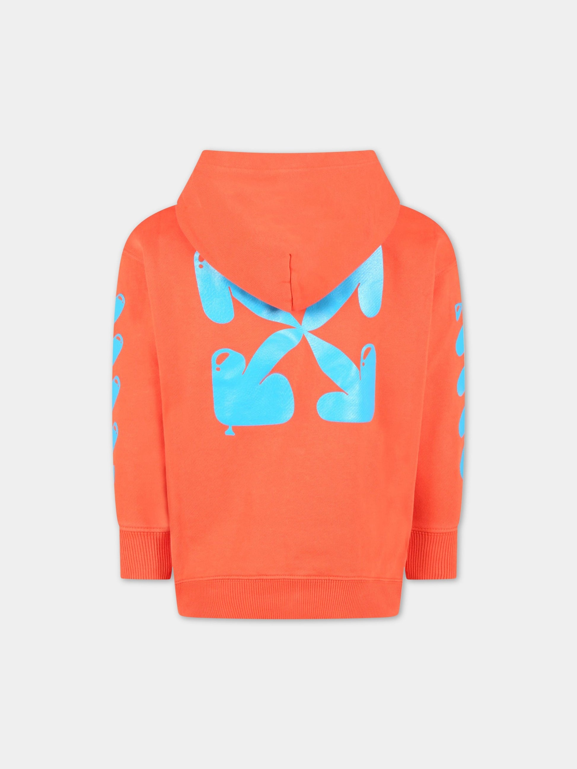 Felpa arancione per bambini con logo blu,Off White,OBBB001S23FLE0072545