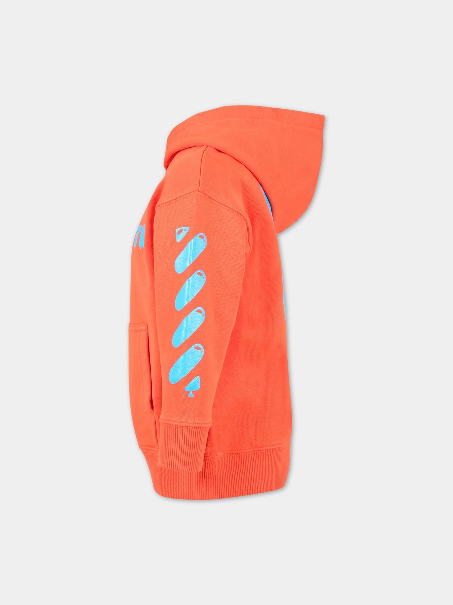 Felpa arancione per bambini con logo blu,Off White,OBBB001S23FLE0072545