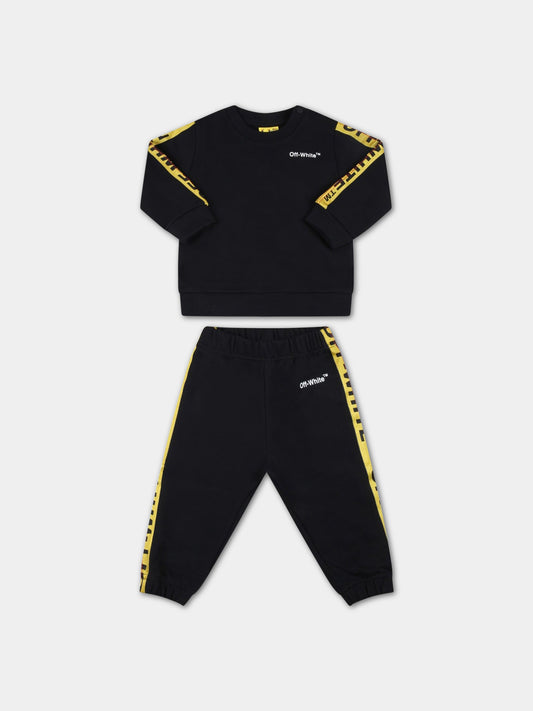 Tuta nera per neonato con logo bianco,Off White,OB2X006S23FLE0011018
