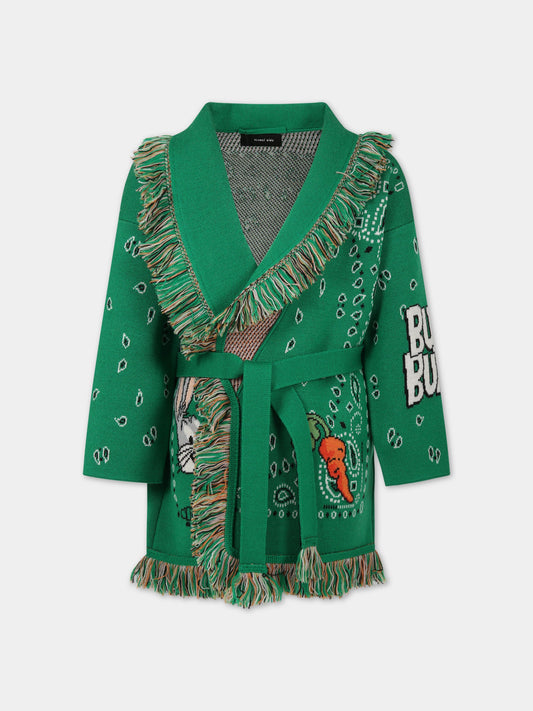 Cardigan verde per bambini con Bugs Bunny,Alanui,LGHB002S23KNI0055757