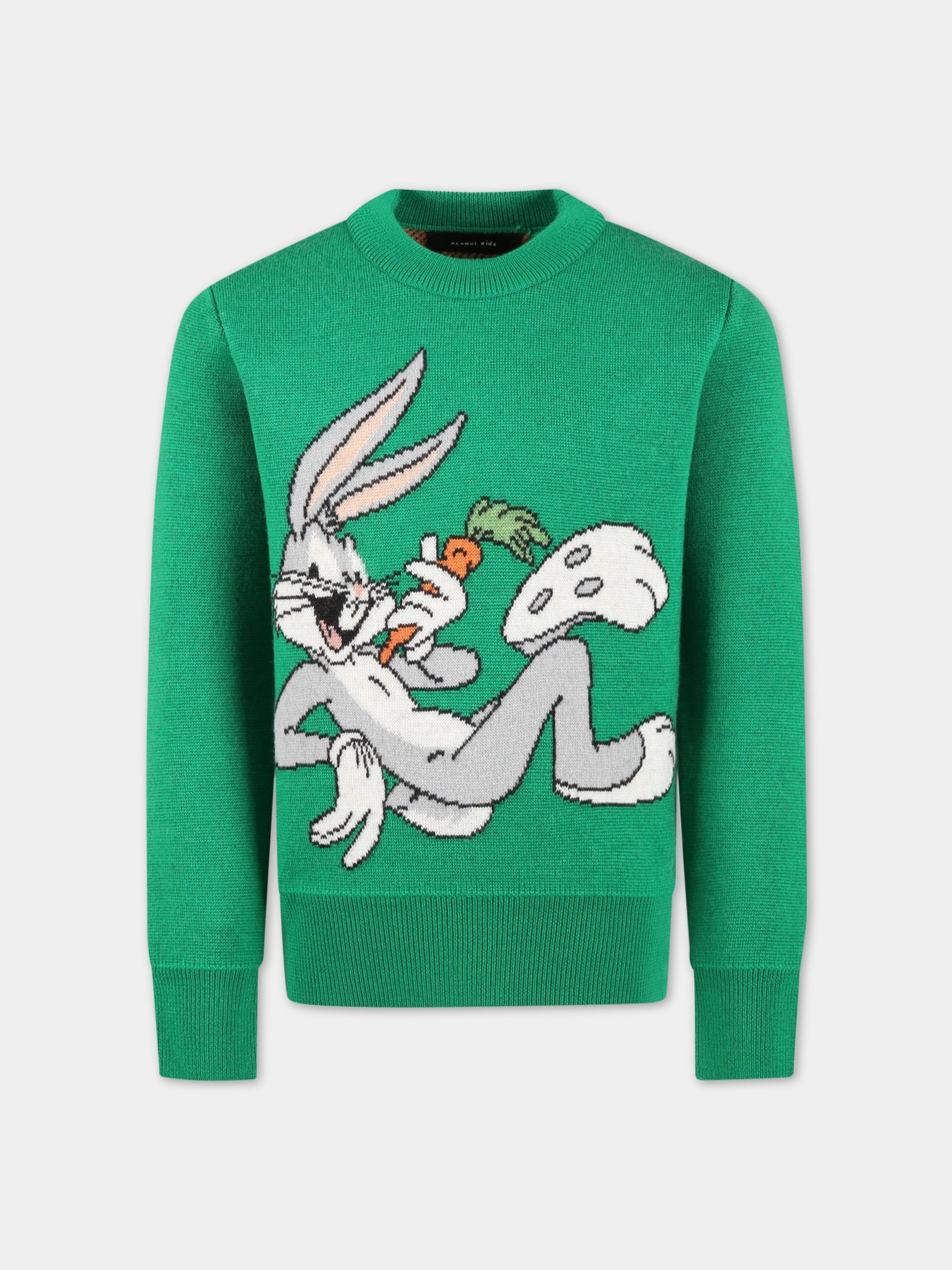 Maglione verde per bambini con Bugs Bunny,Alanui,LGHE001S23KNI0025757
