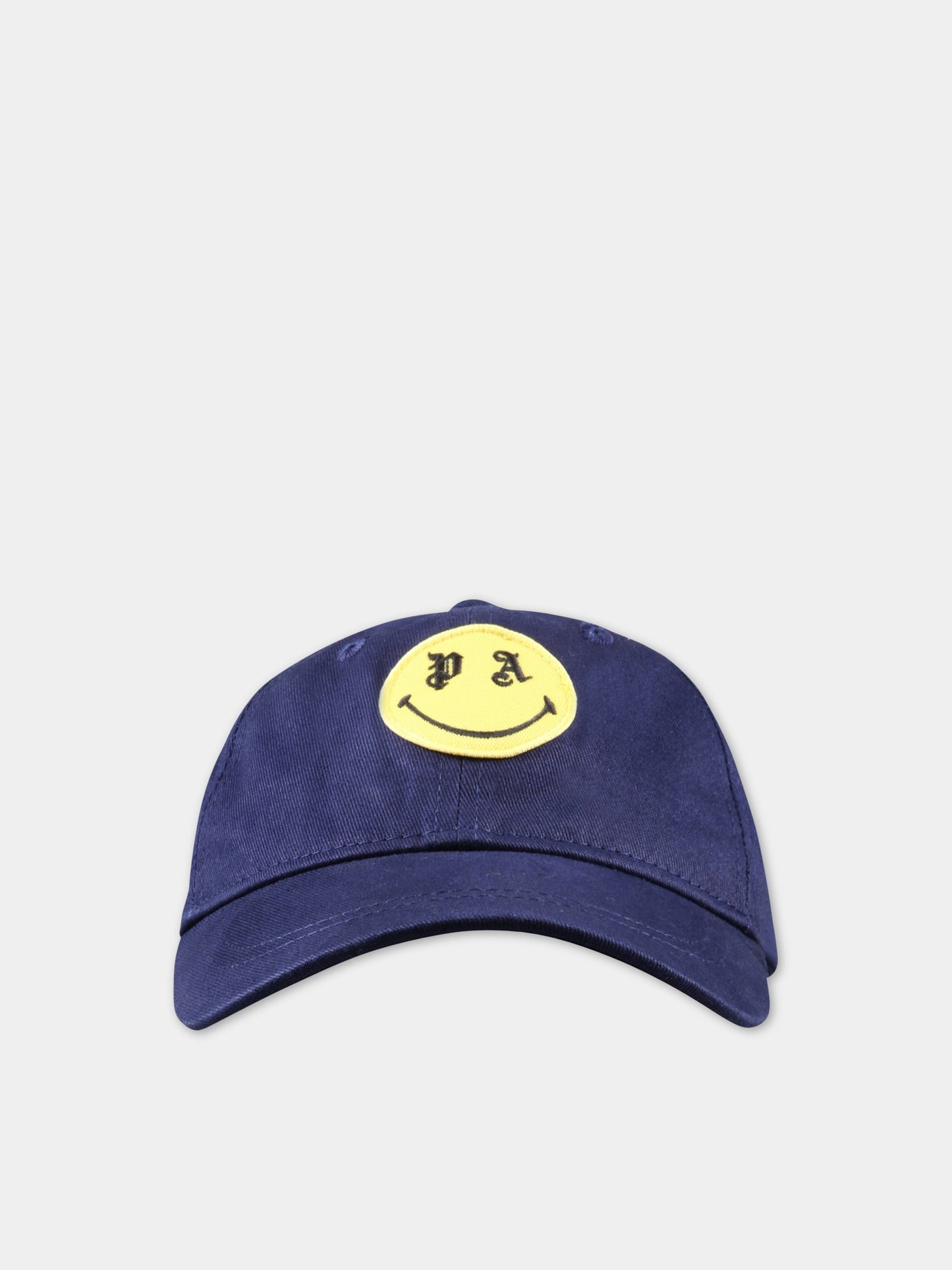 Cappello blu per bambino con patch Smiley,Palm Angels,PBLB002S23FAB0034615
