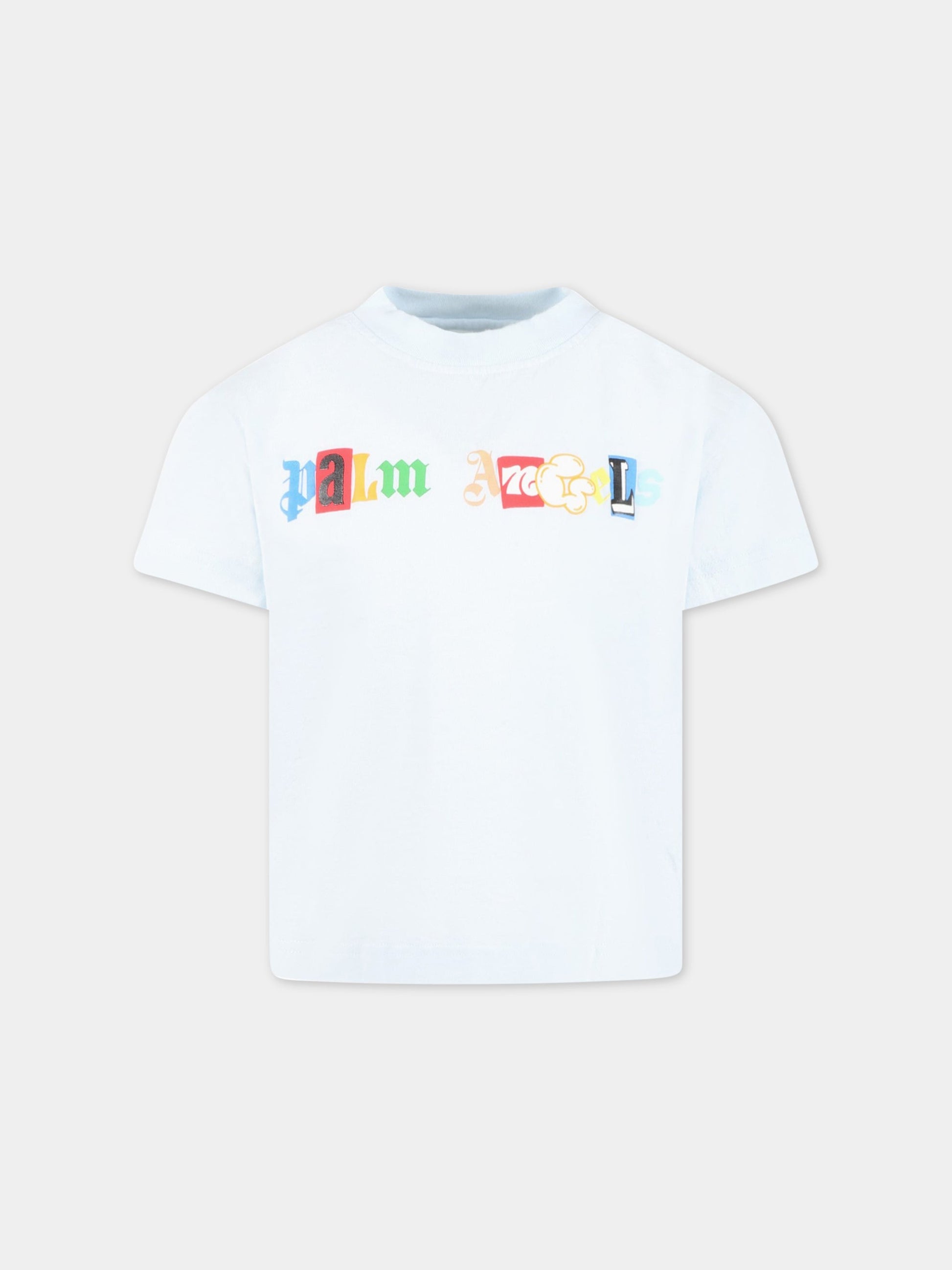 T-shirt celeste per bambino con logo multicolor,Palm Angels,PBAA001S23JER0015284