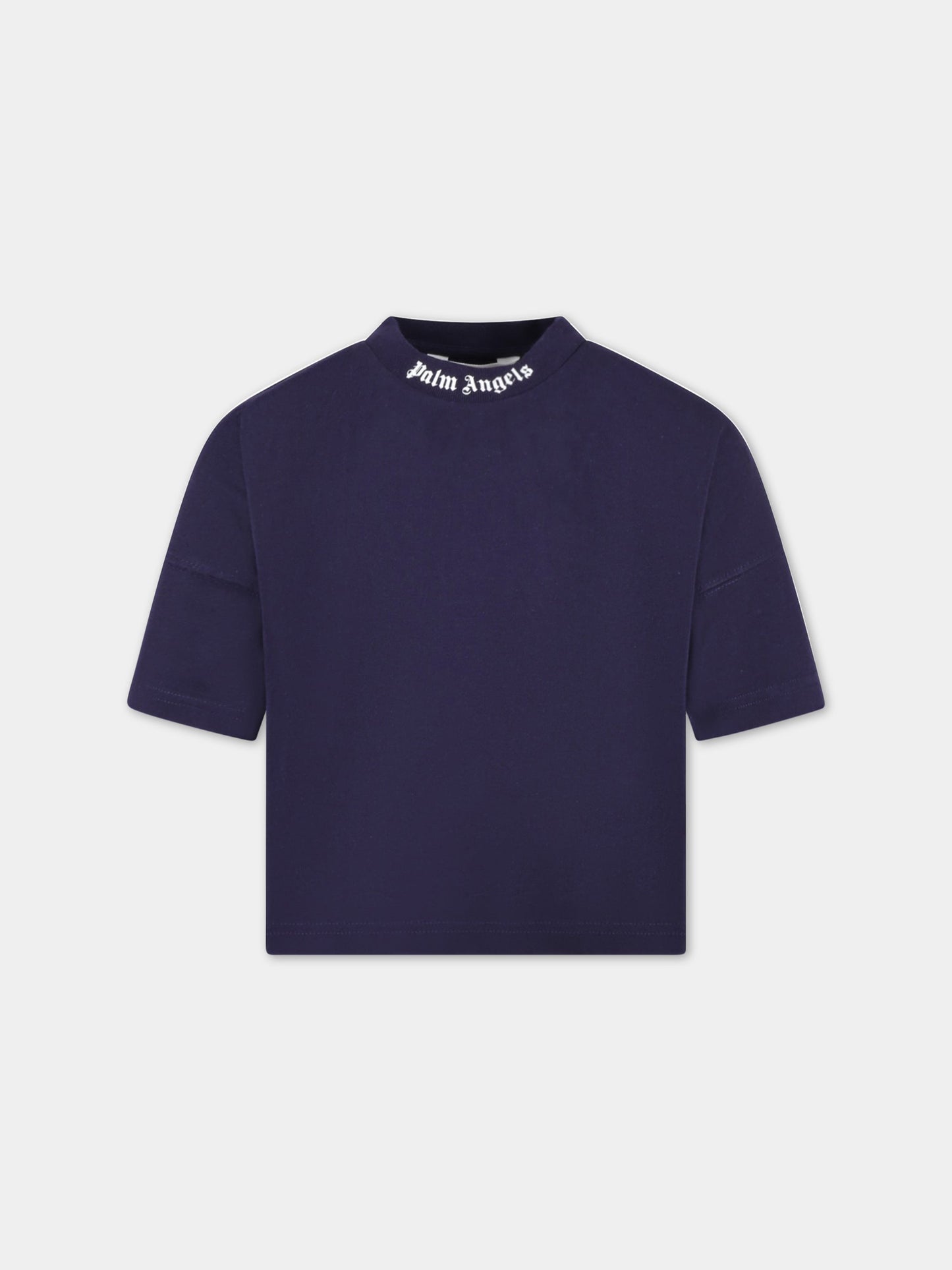 T-shirt blu per bambino con logo bianco,Palm Angels,PBAA002C99JER0014601