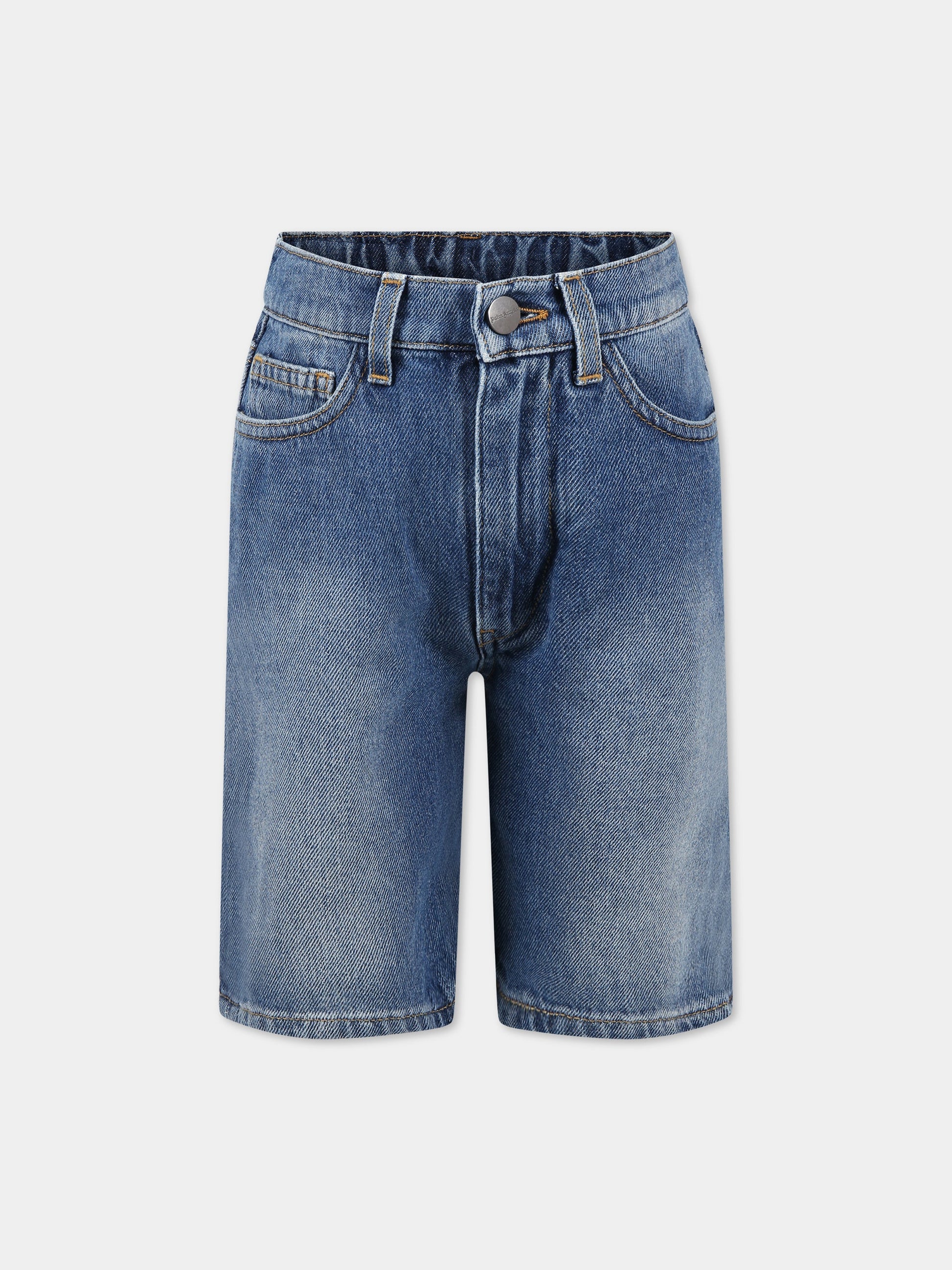 Shorts blu per bambino con logo multicolor,Palm Angels,PBYC001S23DEN0014584