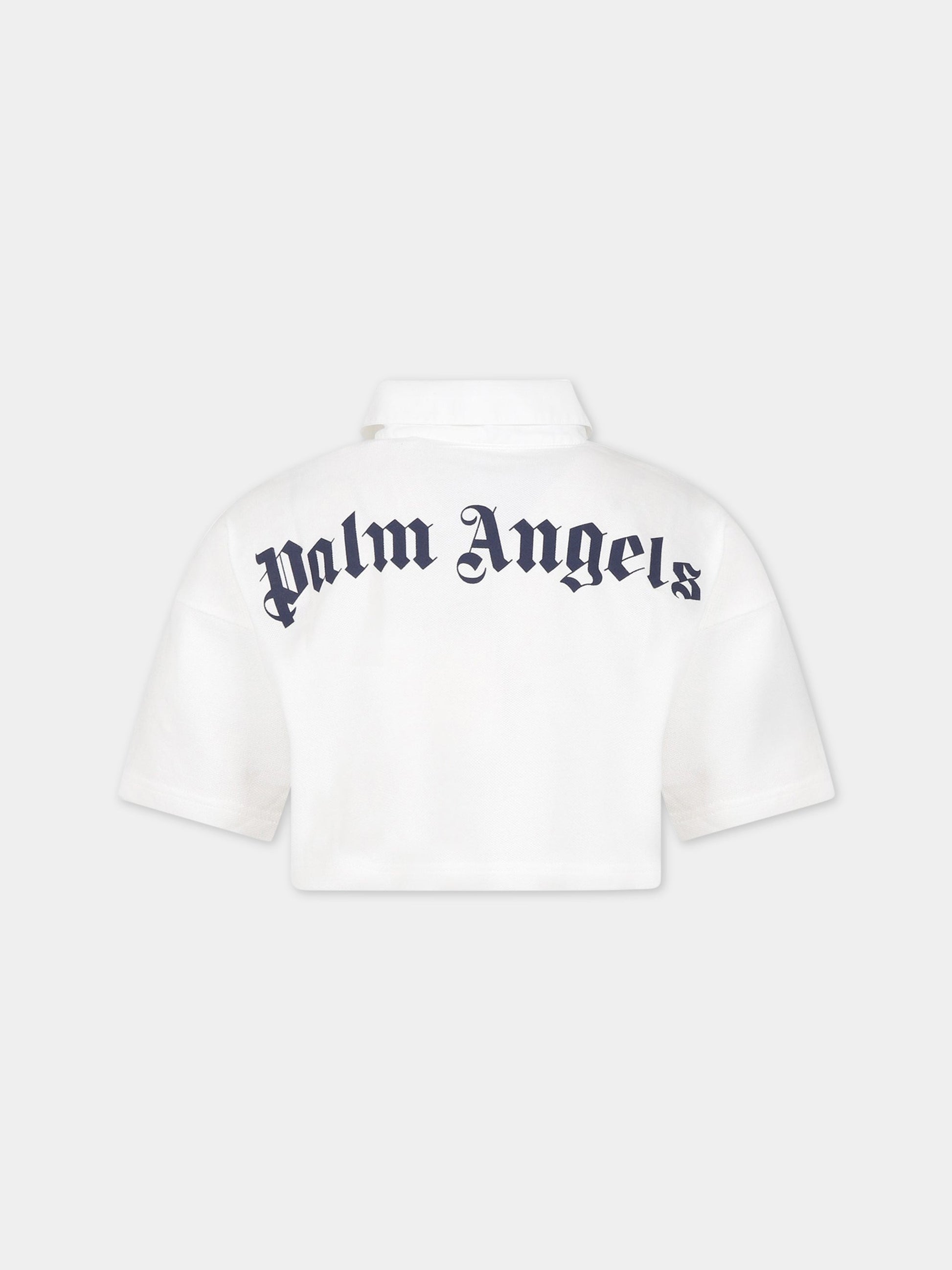 Polo bianca per bambina con logo e patch,Palm Angels,PGGA012S23JER0010110