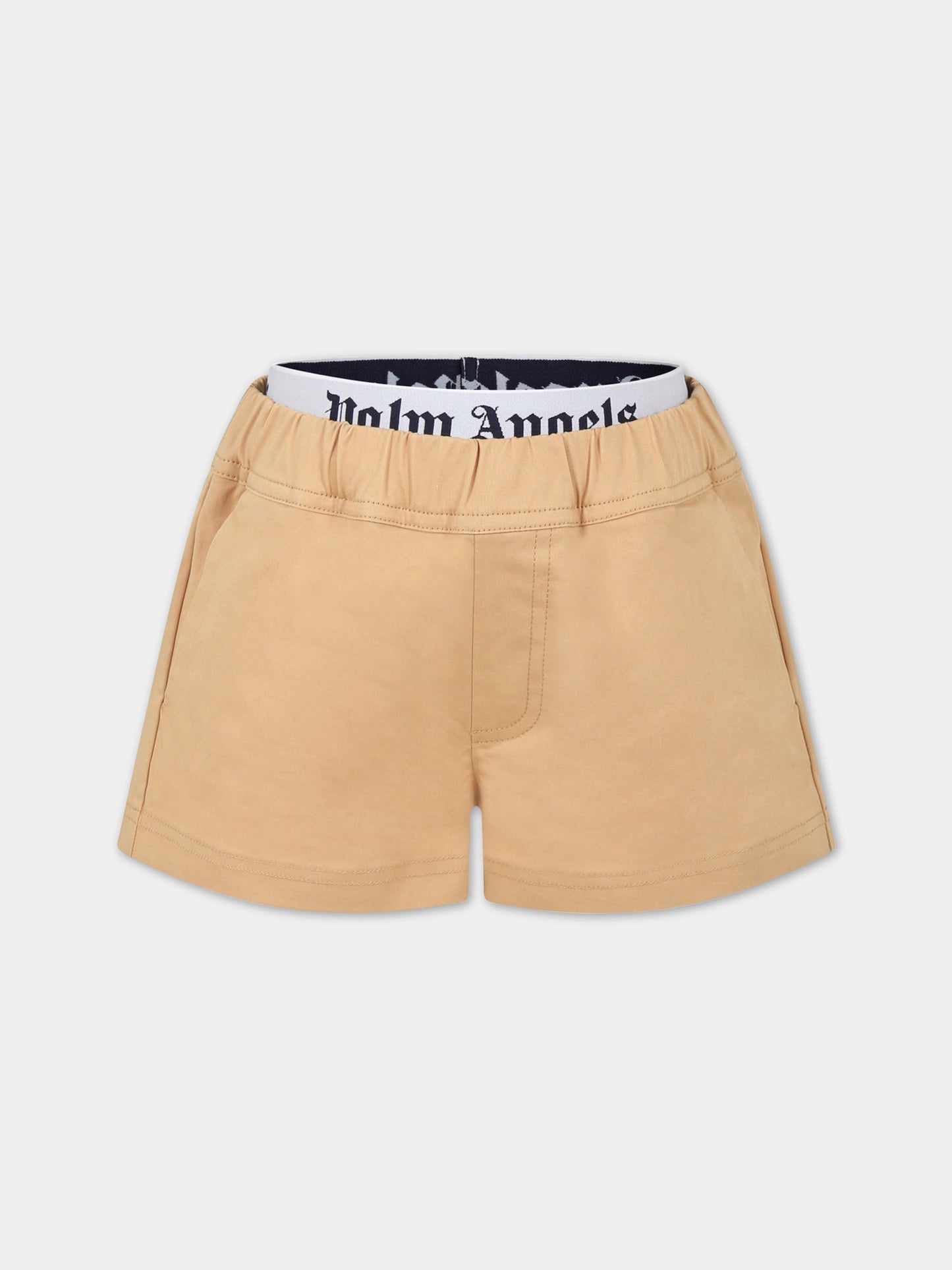 Shorts beige per bambino con logo,Palm Angels,PGCB005S23FAB0011701