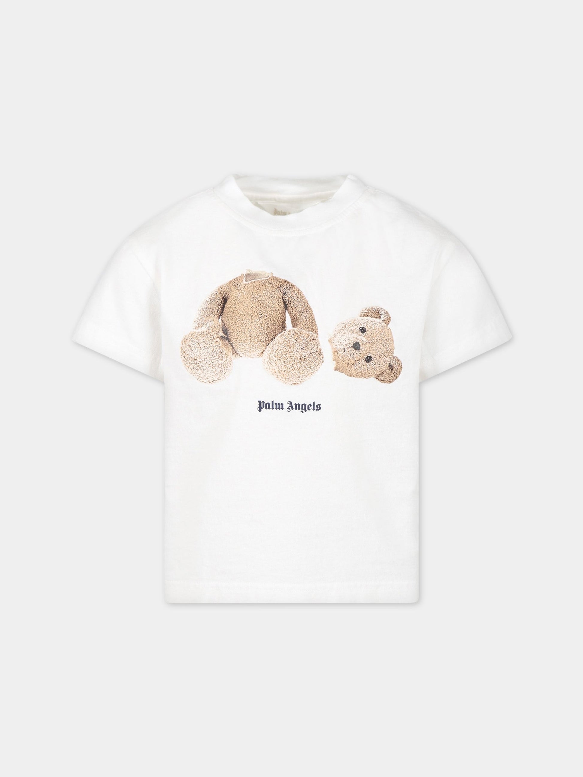 T-shirt bianca per bambino con stampa logo,Palm Angels,PBAA003C99JER0010160