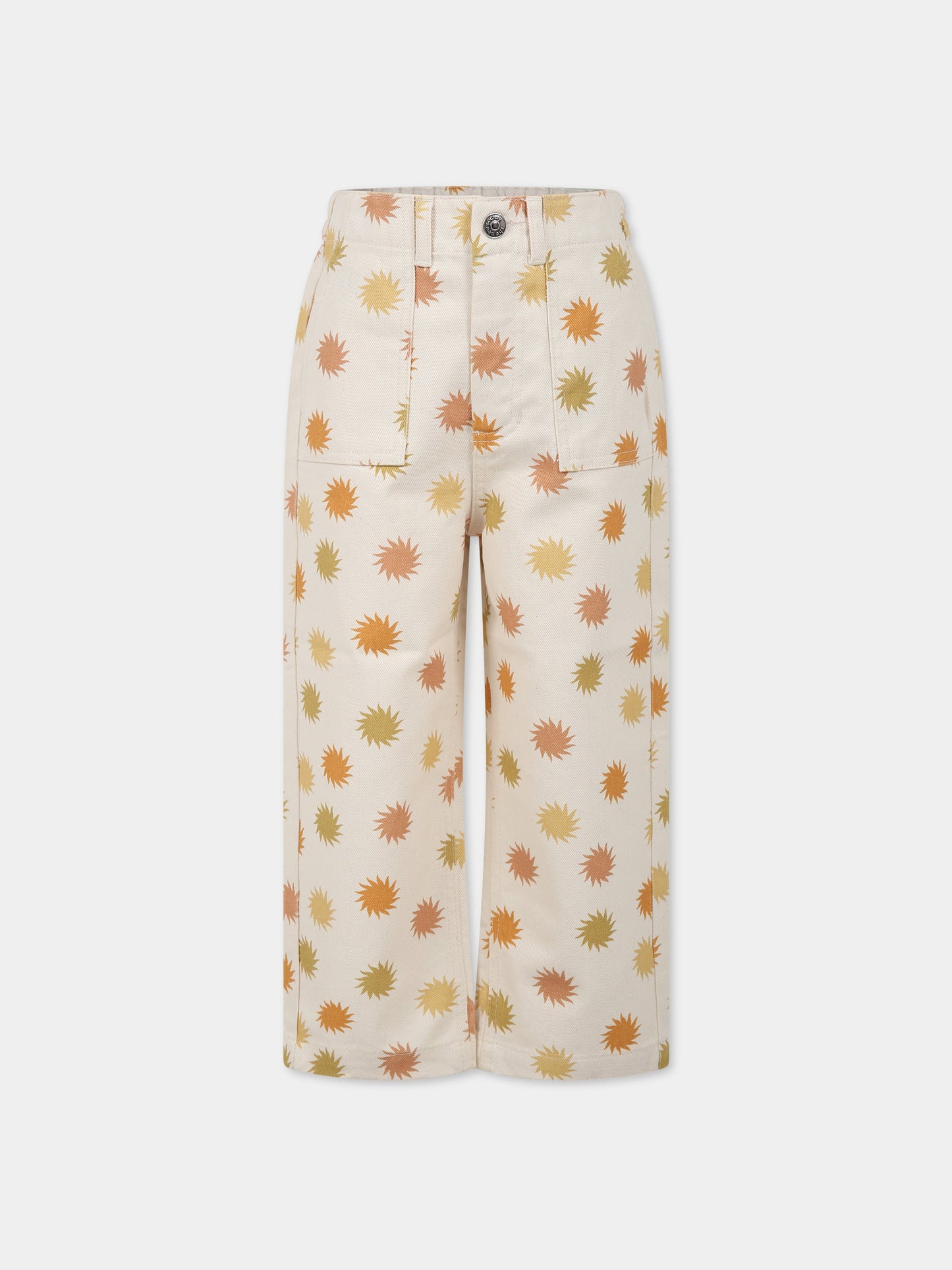 Pantaloni beige per bambini con stampa sole,The New Society,S23 K DN06 TRAMONTO