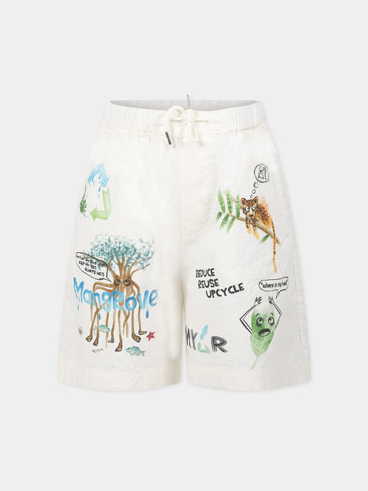 Shorts bianchi per bambino con stampa e scritta,Myar,MY0060 MY052 MY101