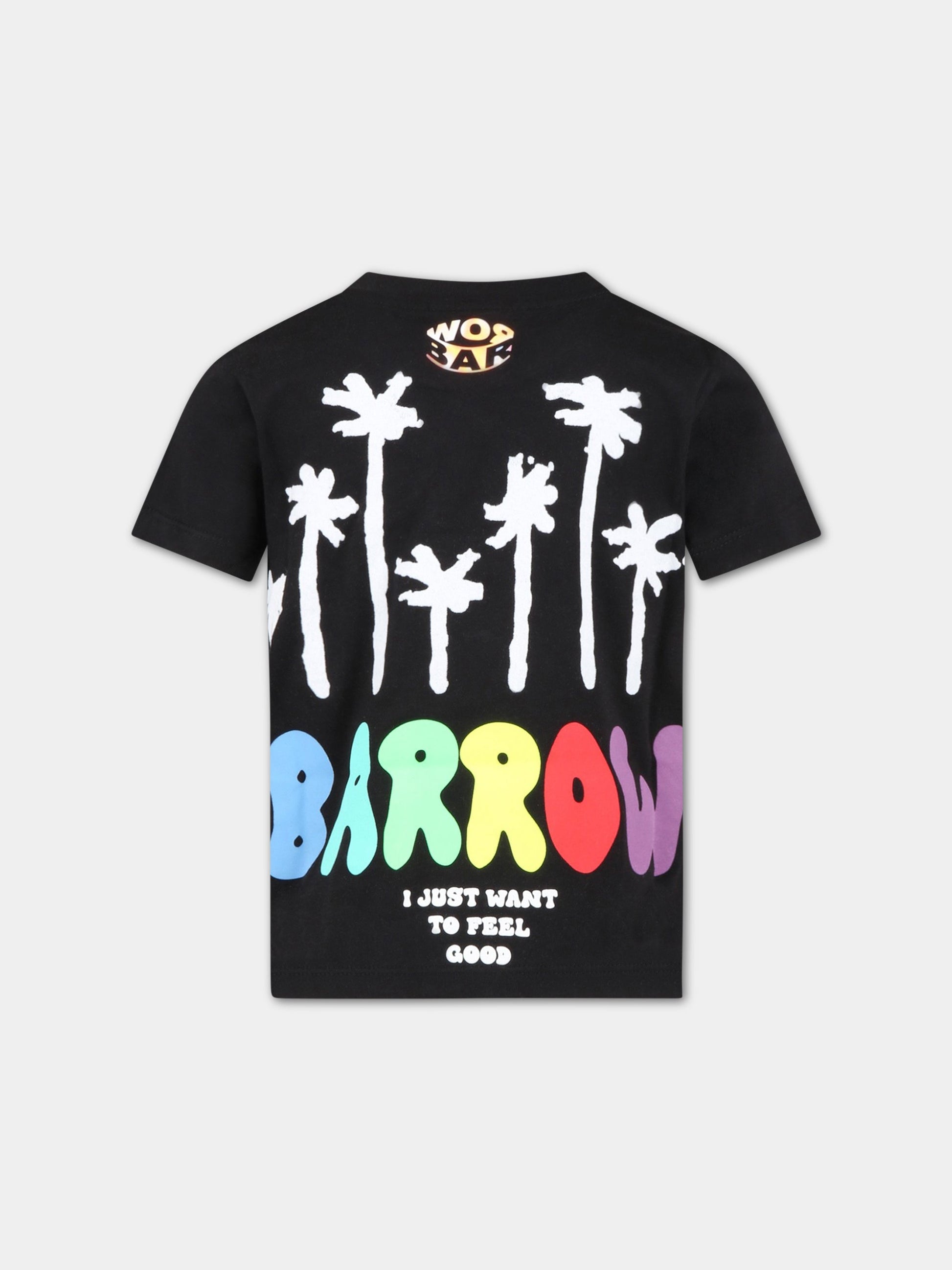 T-shirt nera per bambini con logo multicolor,Barrow,032940 110