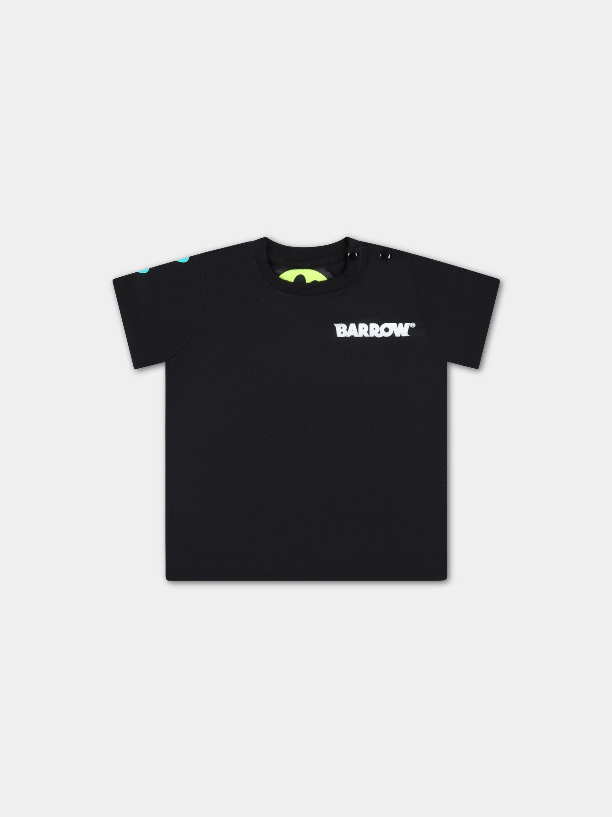 T-shirt nera per neonato con logo verde e smile,Barrow,033119 110