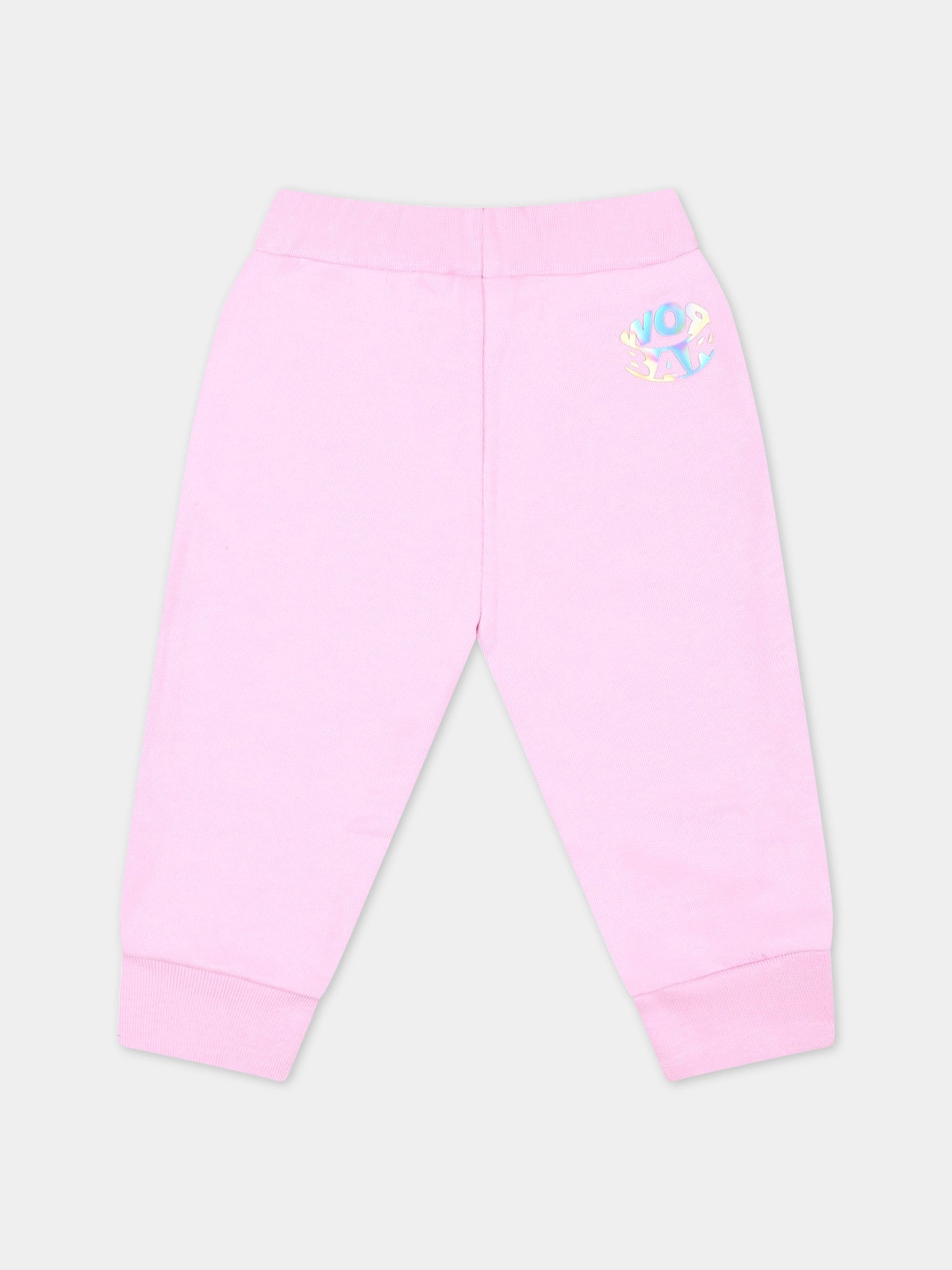 Pantaloni rosa da tuta per neonata con logo,Barrow,033265 042