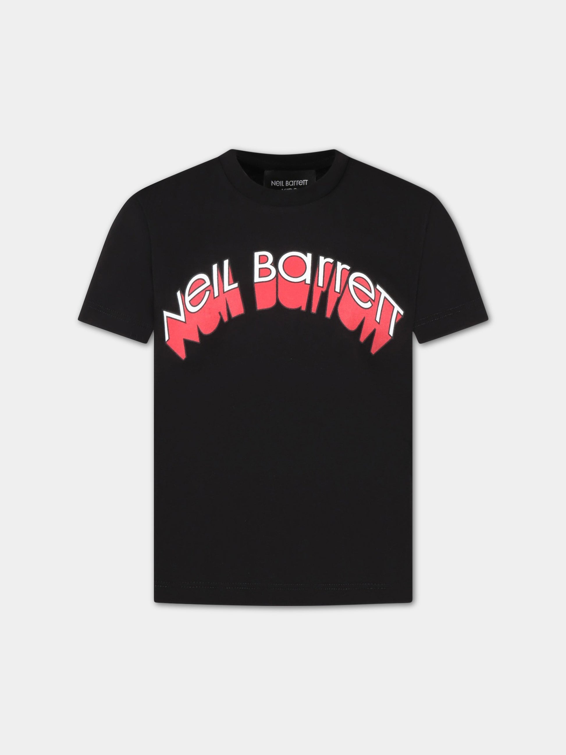 T-shirt nera per bambino con logo bianco e rosso,Neil Barrett Kids,033580 110