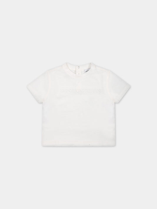 T-shirt bianca per neonato con iconico aquilotto,Armani Junior,3RHTJM 1JWZZ 0101