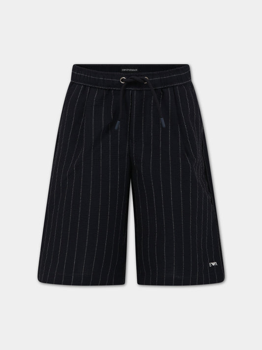 Shorts blu per bambino con logo iconico aquilotto,Armani Junior,3R4SJ2 4N7TZ F924