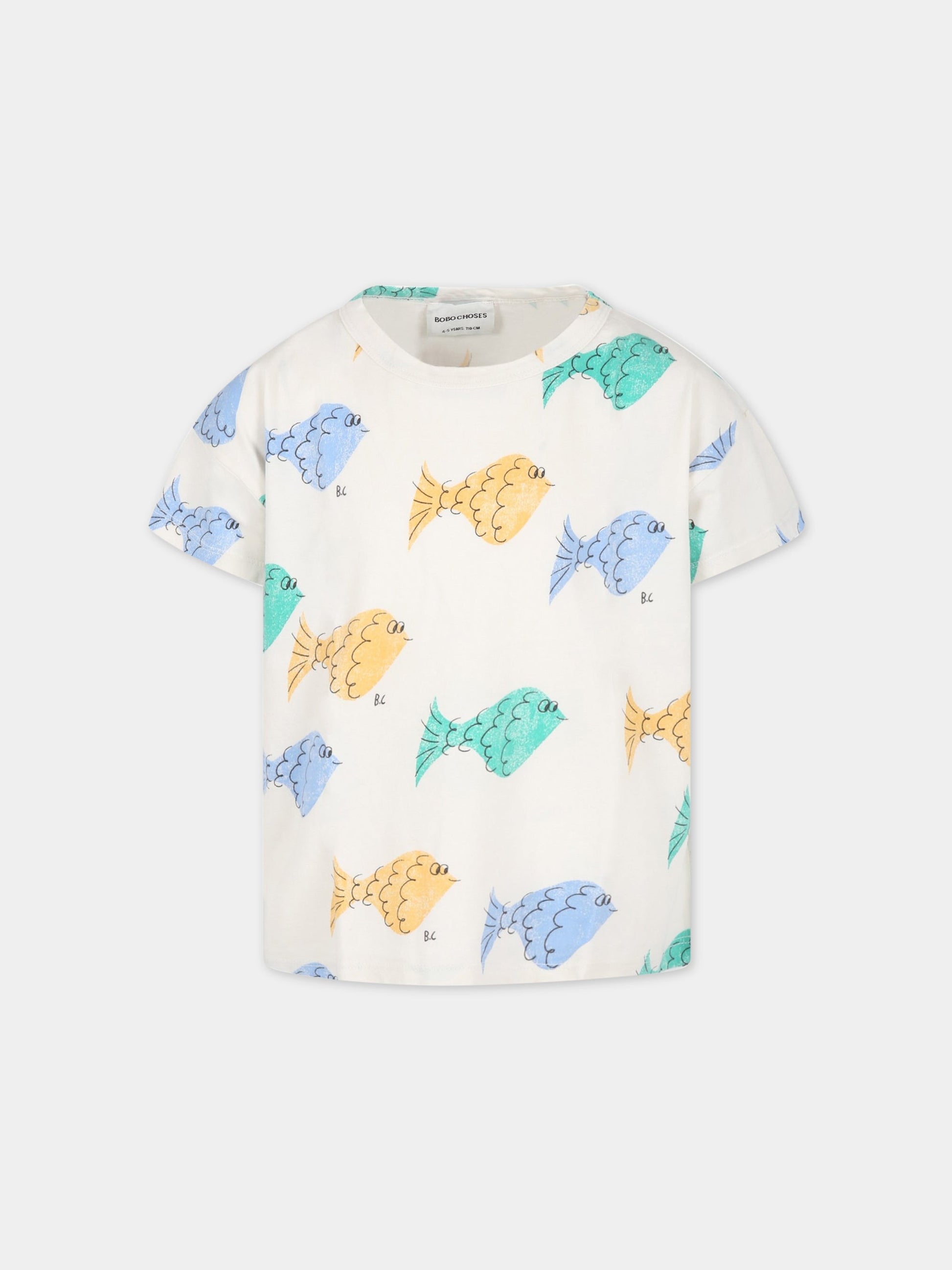 T-shirt bianca per bambino con pesci multicolor,Bobo Choses,123AC004