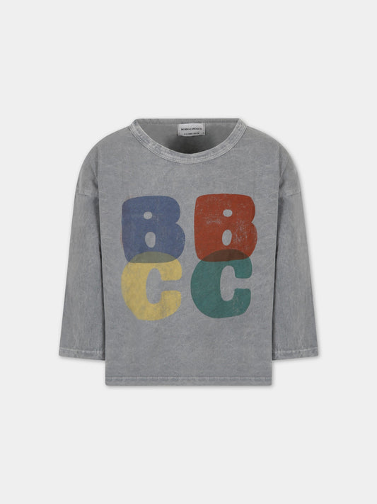 T-shirt grigia per bambini con logo multicolor,Bobo Choses,123AC027