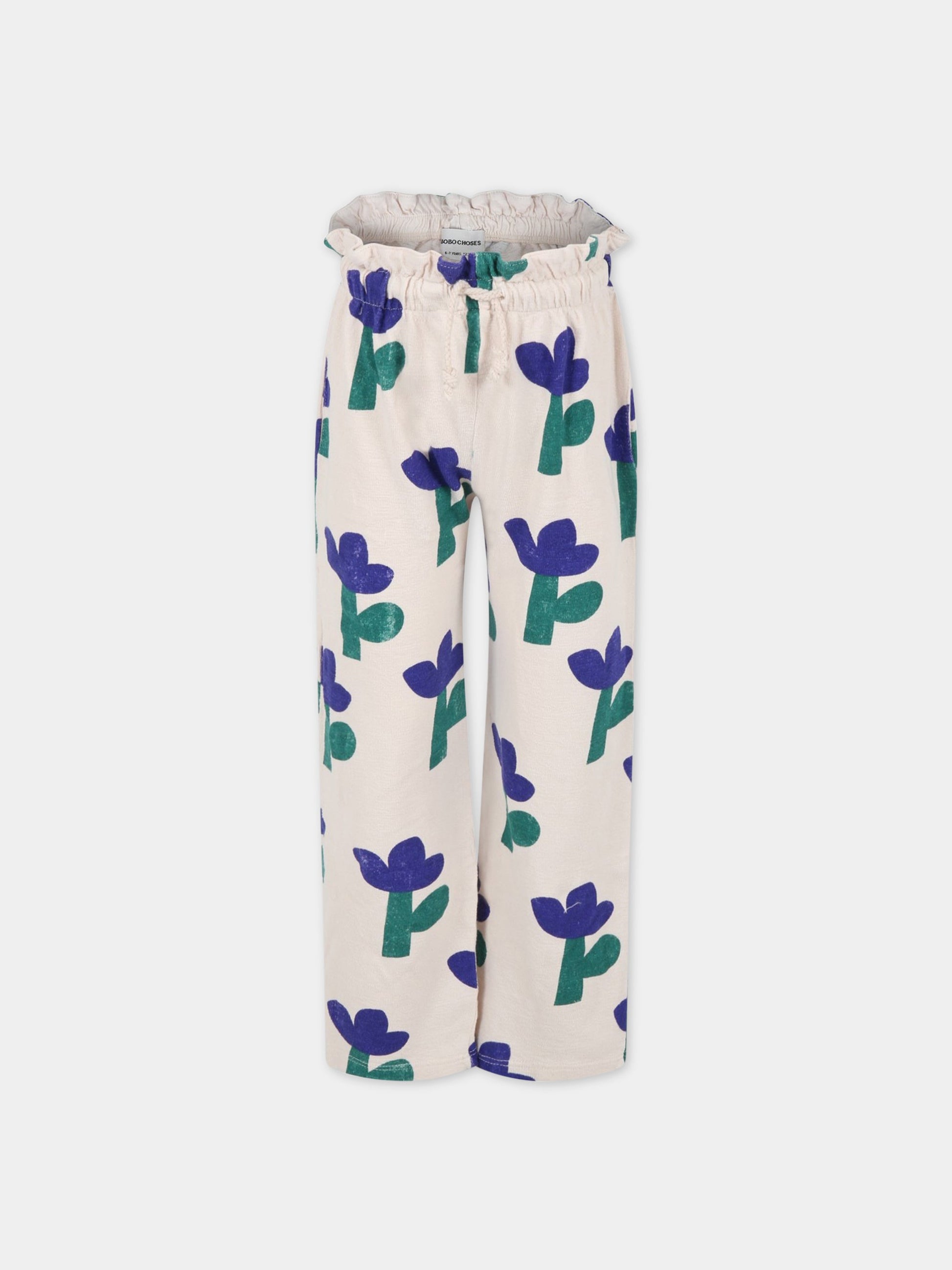 Pantaloni avorio per bambina con fiori,Bobo Choses,123AC085