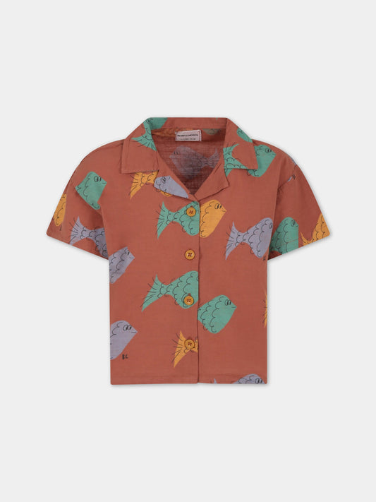 Camicia marrone per bambino con stampa pesci all-over,Bobo Choses,123AC104