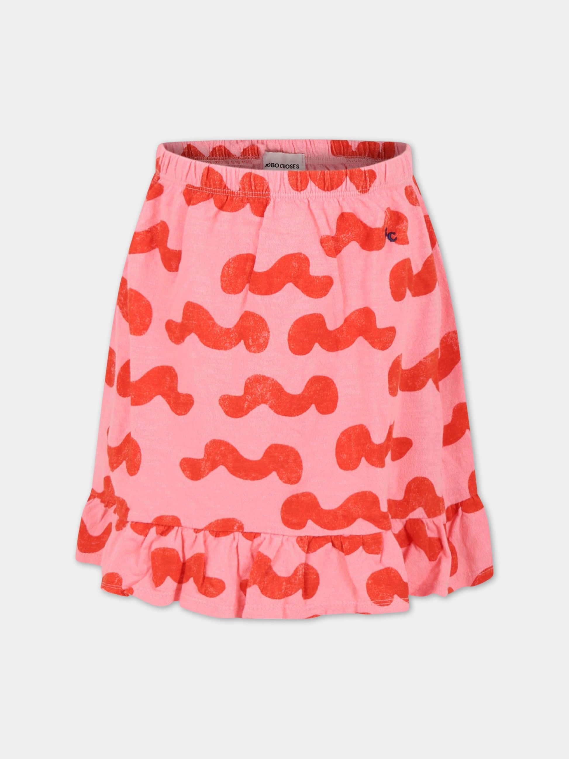 Gonna rosa per bambina con rouches e stampa all-over,Bobo Choses,123AC108