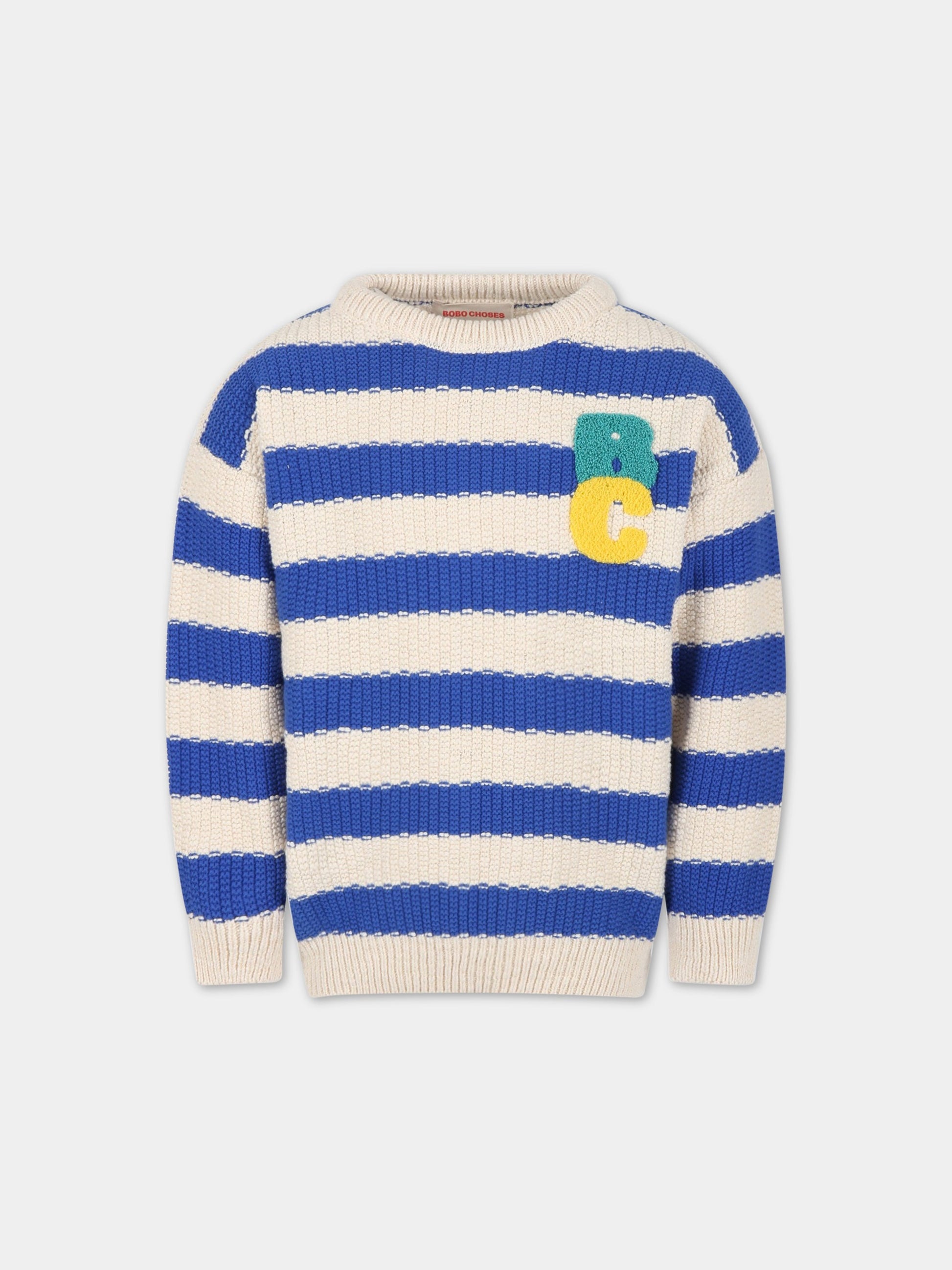 Maglione blu e avorio per bambino con patch iconico logo,Bobo Choses,123AC137