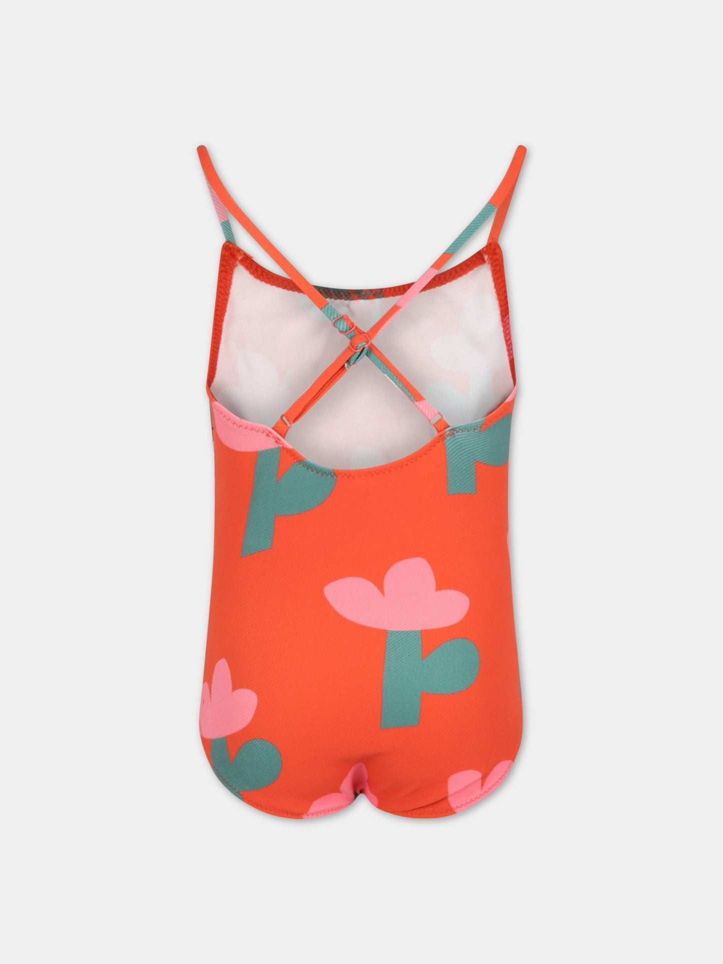 Costume rosso per bambina con stampa fiori multicolor all-over,Bobo Choses,123AC146