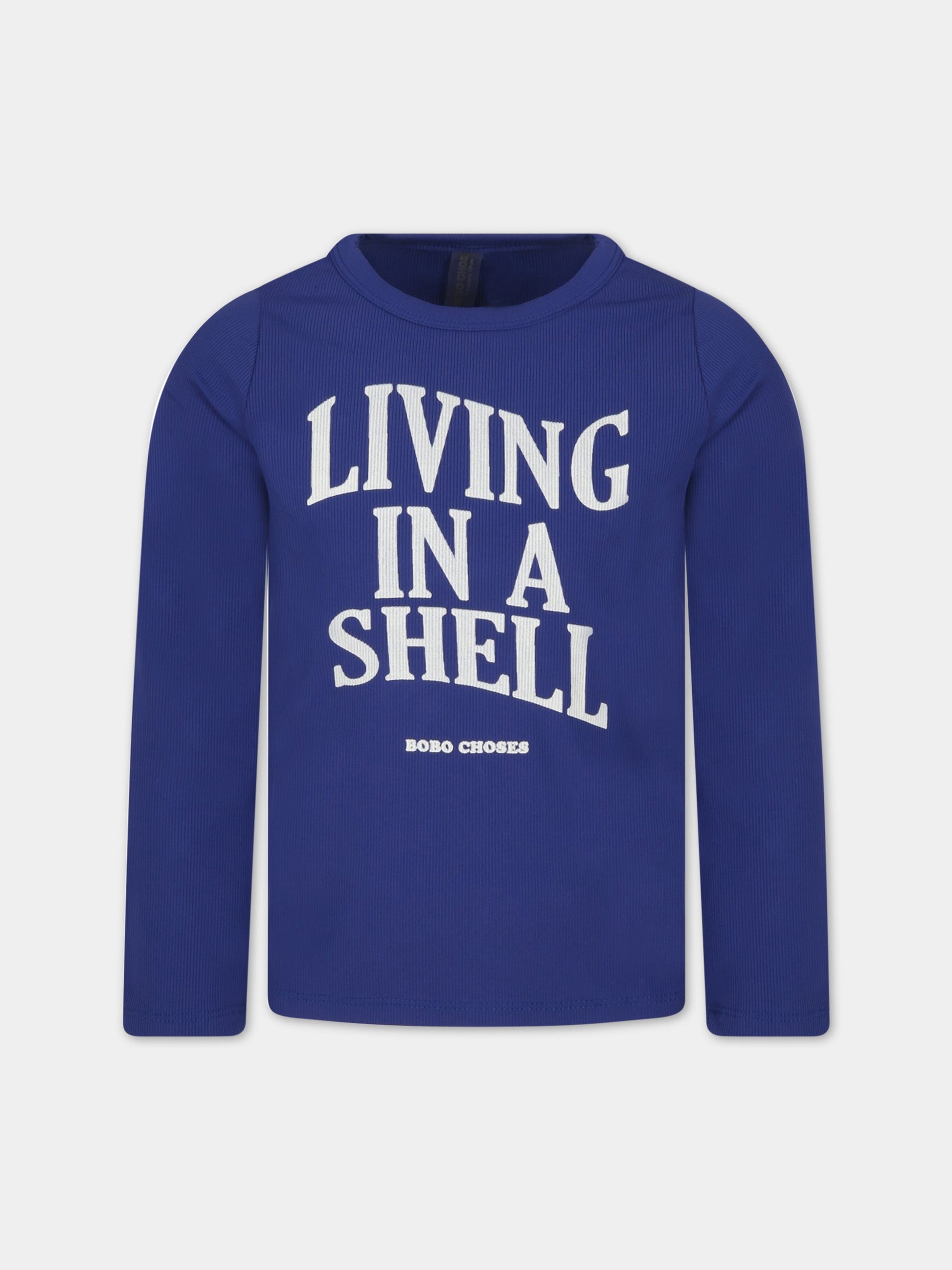 T-shirt blu per bambino con stampa e logo,Bobo Choses,123AC147