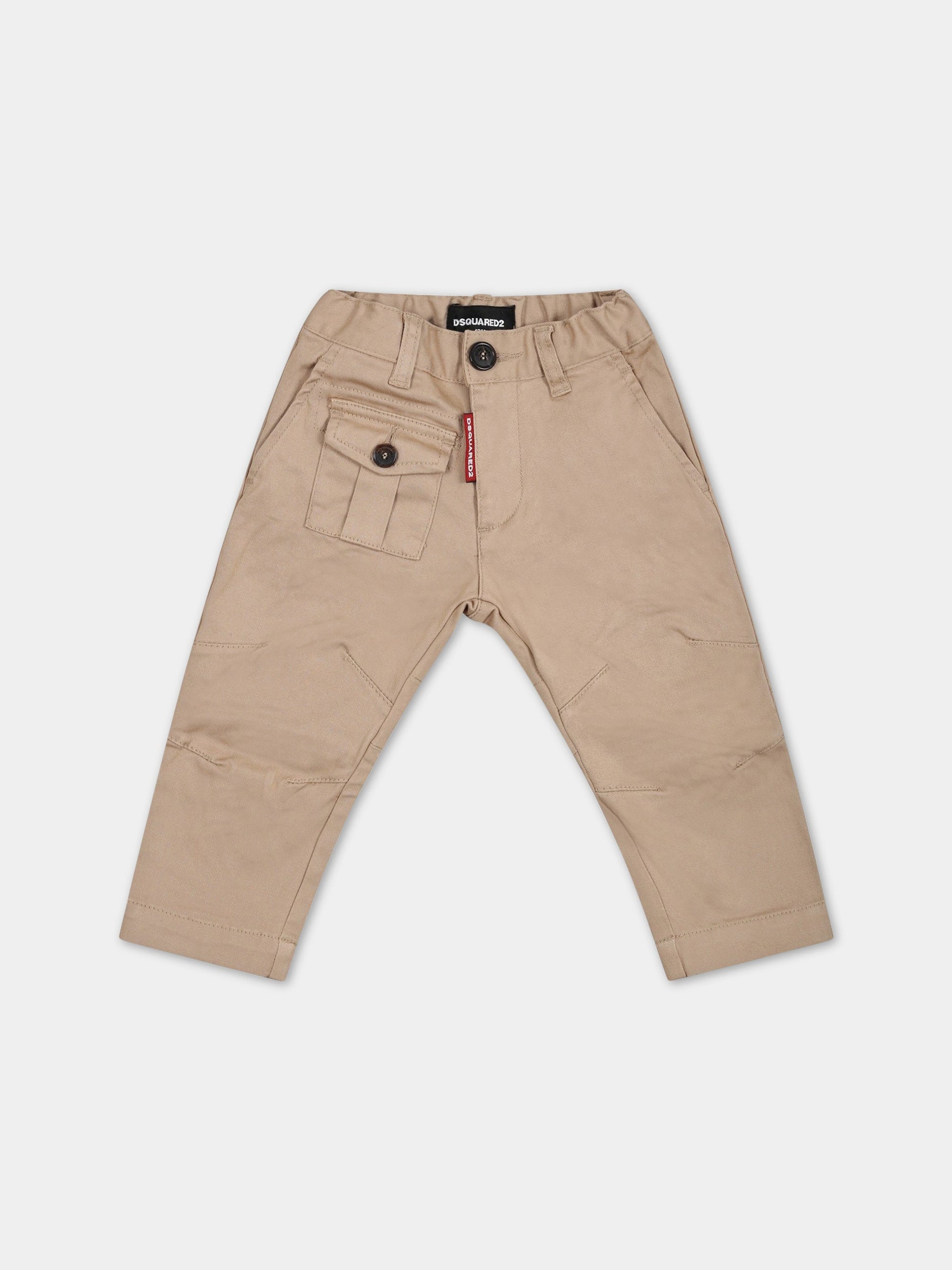 Pantaloni beige per neonato con logo,Dsquared2,DQ1561 D0093 DQ707