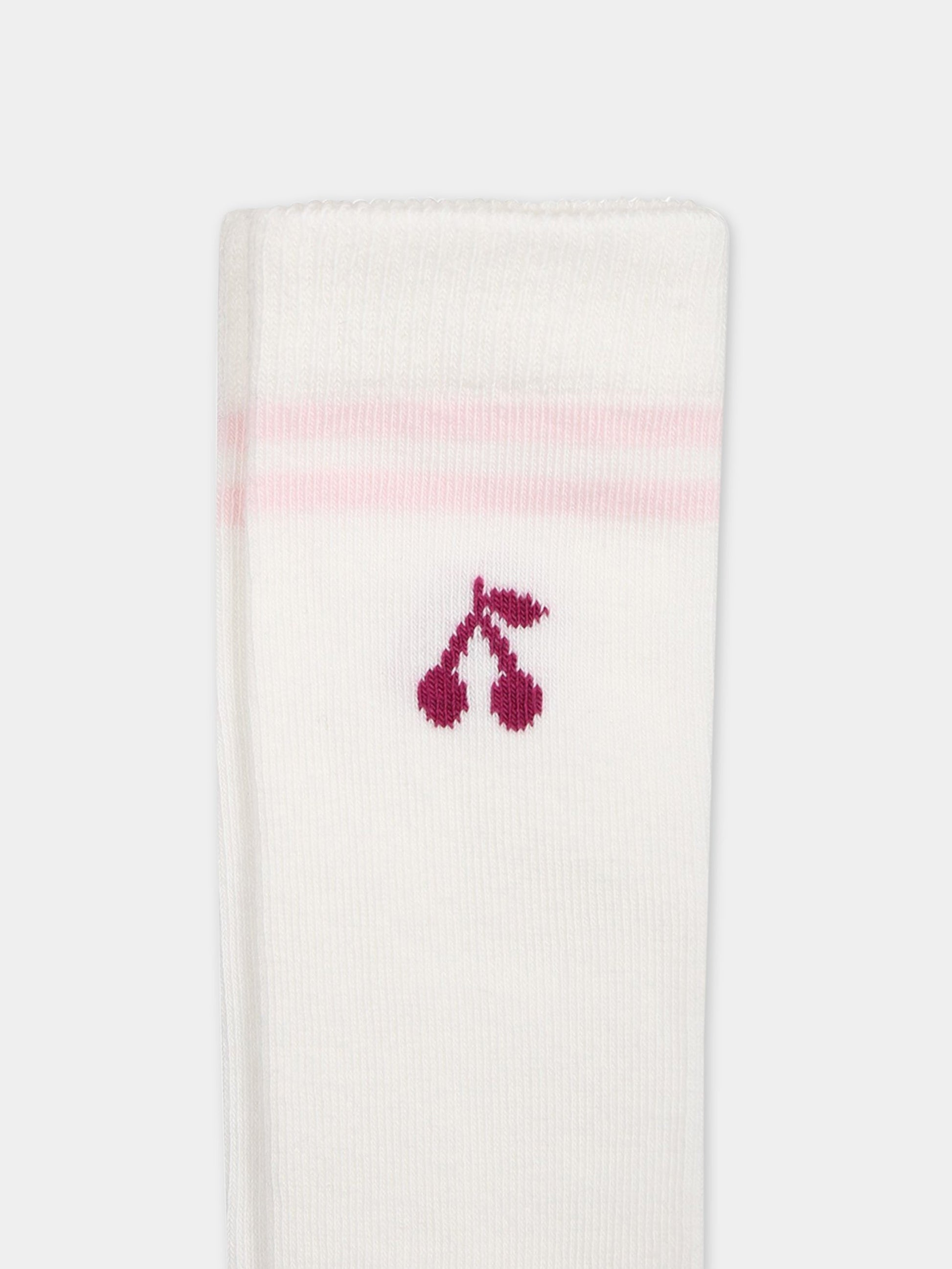 Calze bianche per bambina con ciliegie,Bonpoint,S03GUNK00105 102
