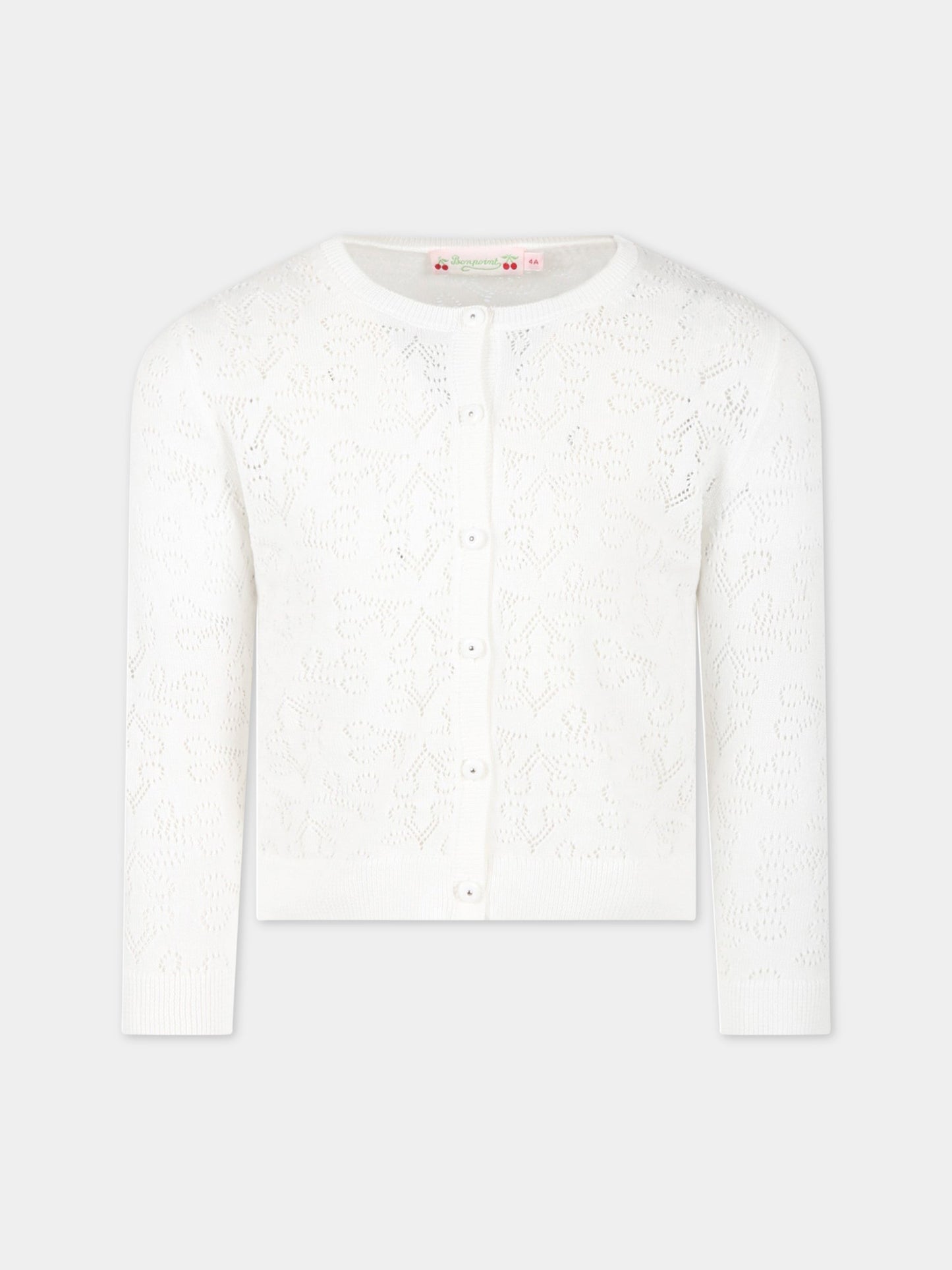 Cardigan avorio per bambina con iconiche ciliegie all-over,Bonpoint,S03GCAK00107 003