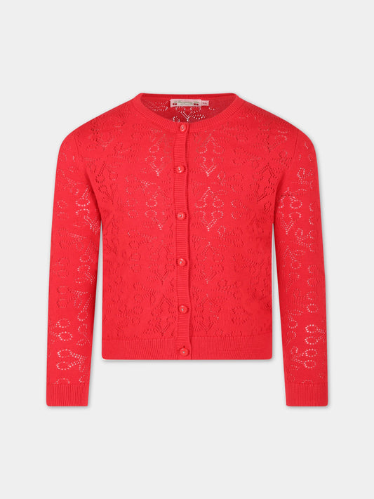 Cardigan rosso per bambina con iconiche ciliegie all-over,Bonpoint,S03GCAK00107 051