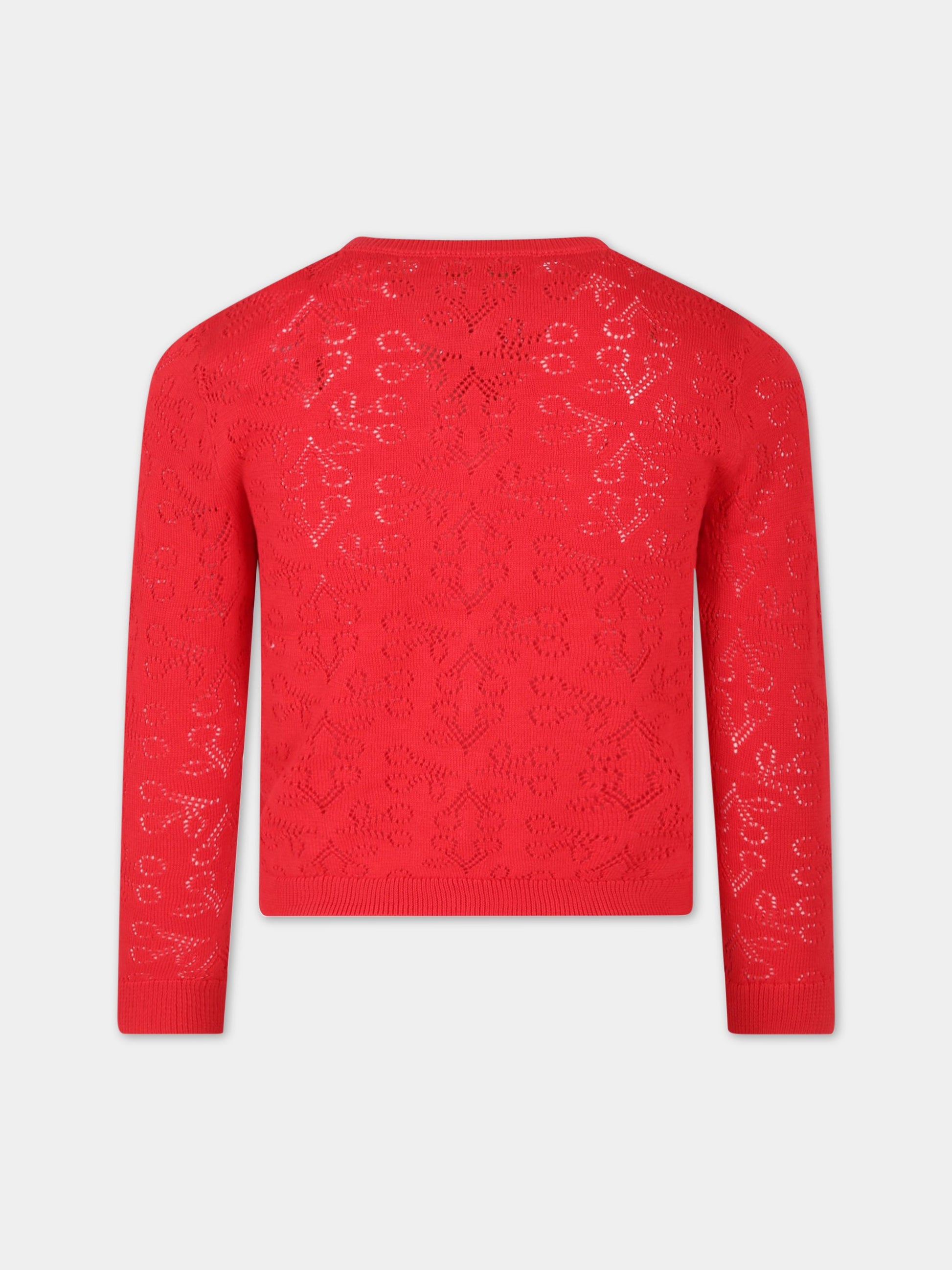 Cardigan rosso per bambina con iconiche ciliegie all-over,Bonpoint,S03GCAK00107 051