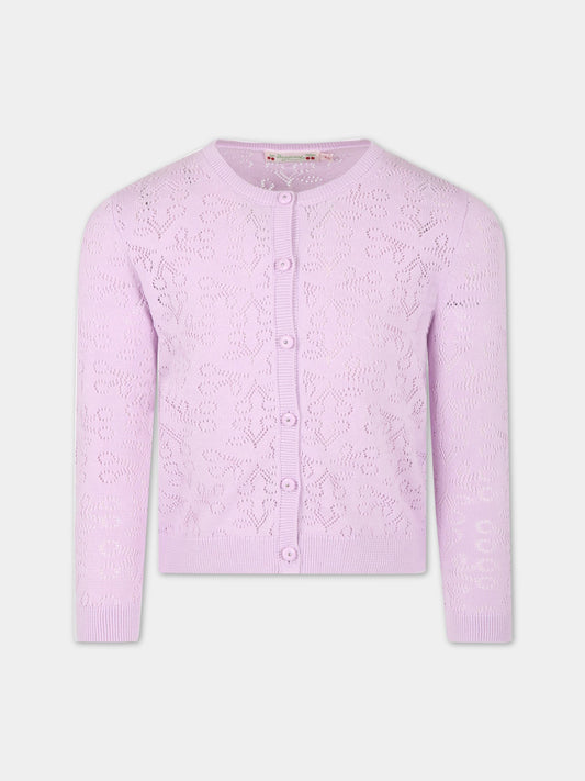 Cardigan lilla per bambina con iconiche ciliegie all-over,Bonpoint,S03GCAK00107 056A