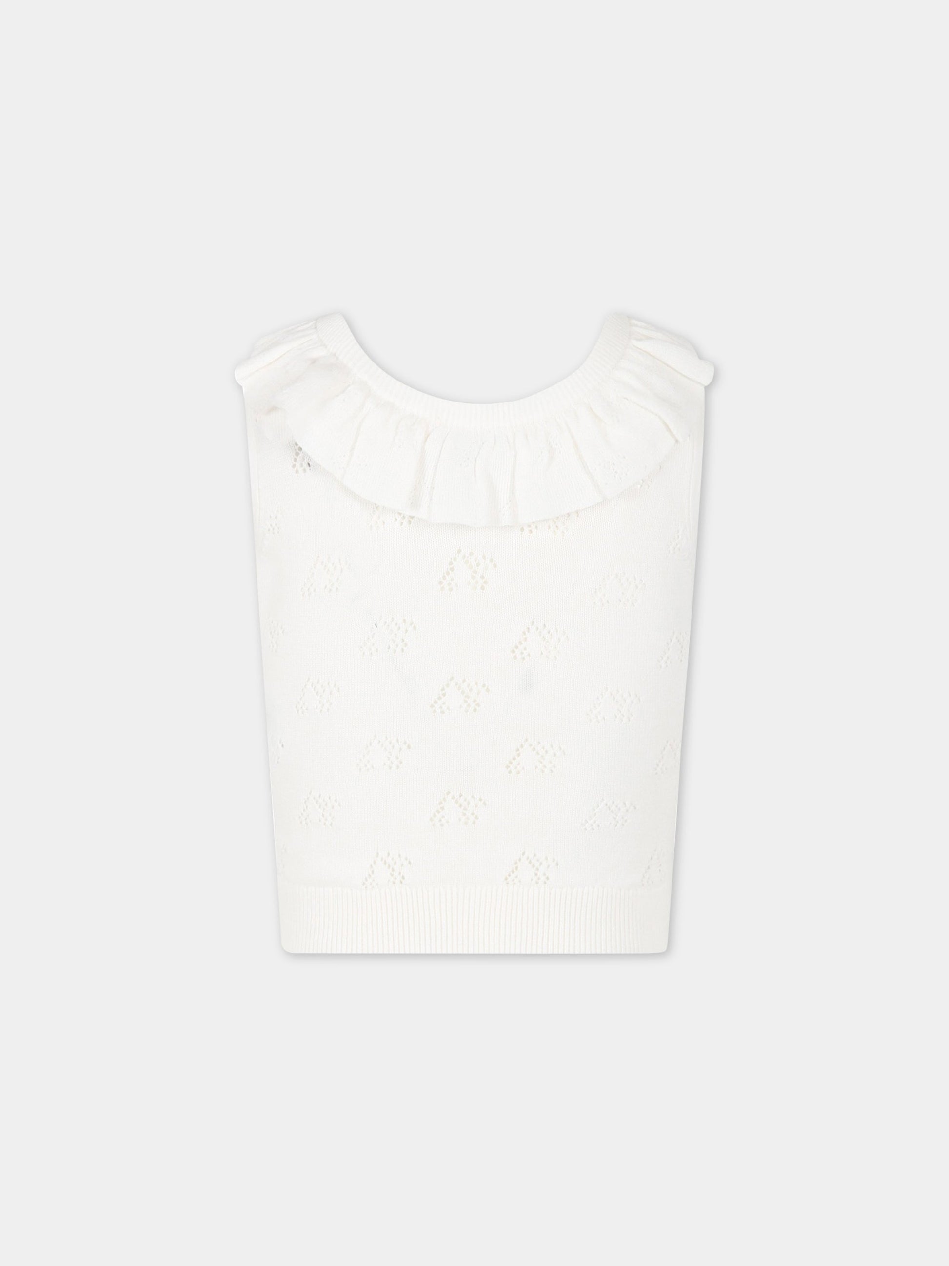 Maglia bianca per bambina con rouches e ciliegie all-over,Bonpoint,S03GJUK00008 002