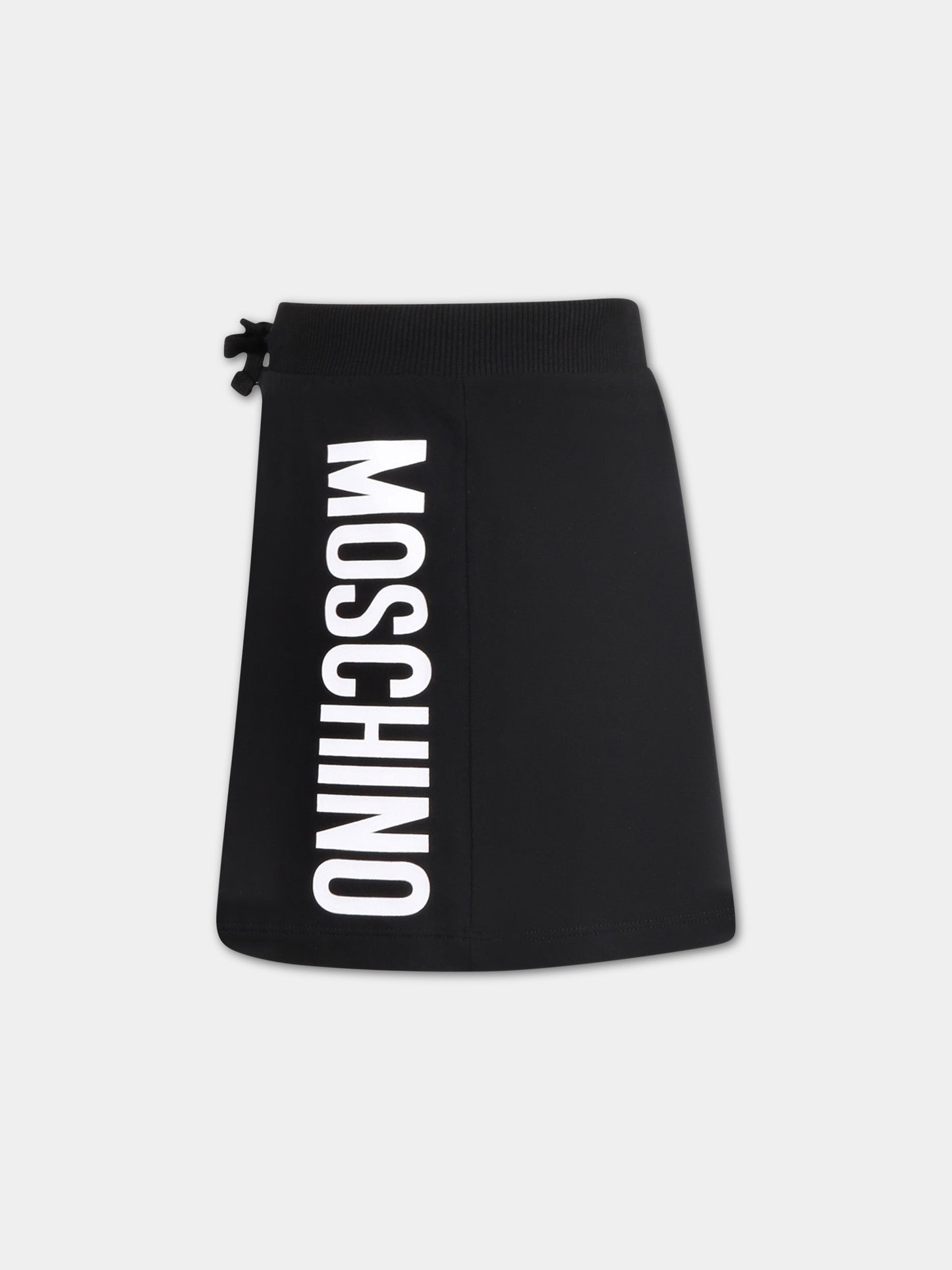 Gonna nera per bambina con logo bianco,Moschino Kids,HCJ01P LDA27 60100