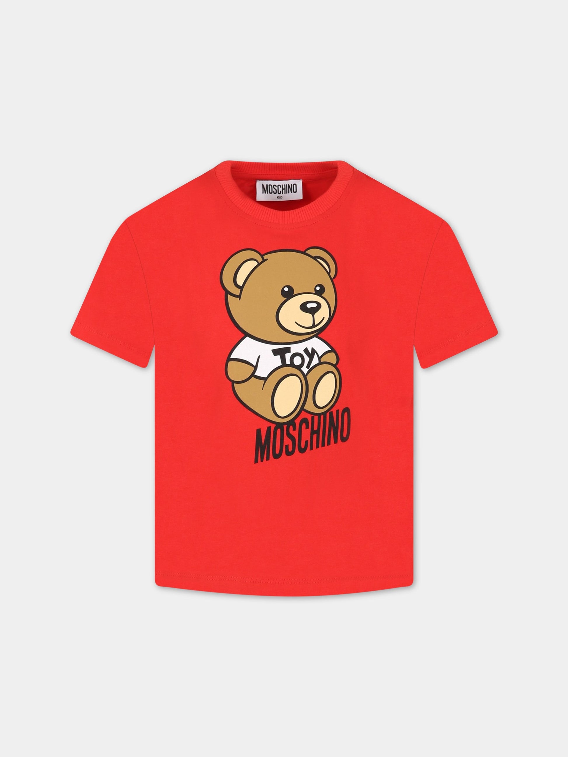 t-shirt rossa per bambini con Teddy Bear e logo,Moschino Kids,HMM046 LBA10 50109