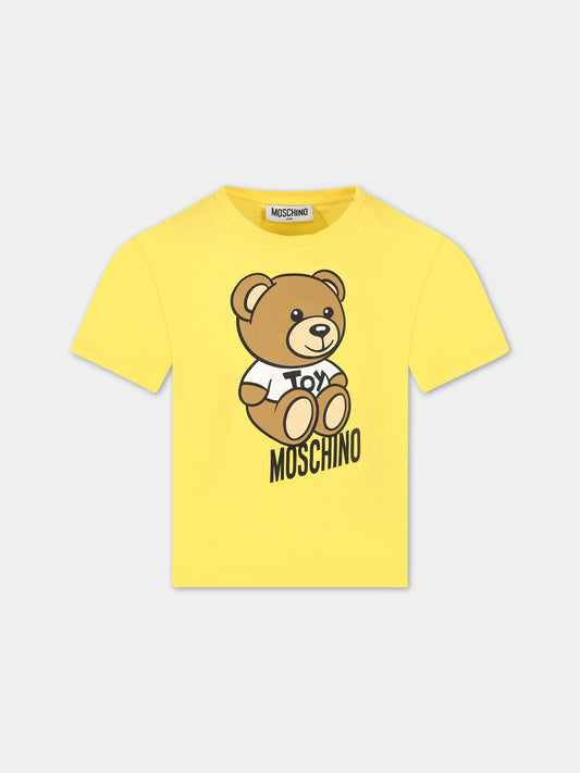 T-shirt giallo per bambini con Teddy Bear e logo,Moschino Kids,HMM046 LBA10 50162