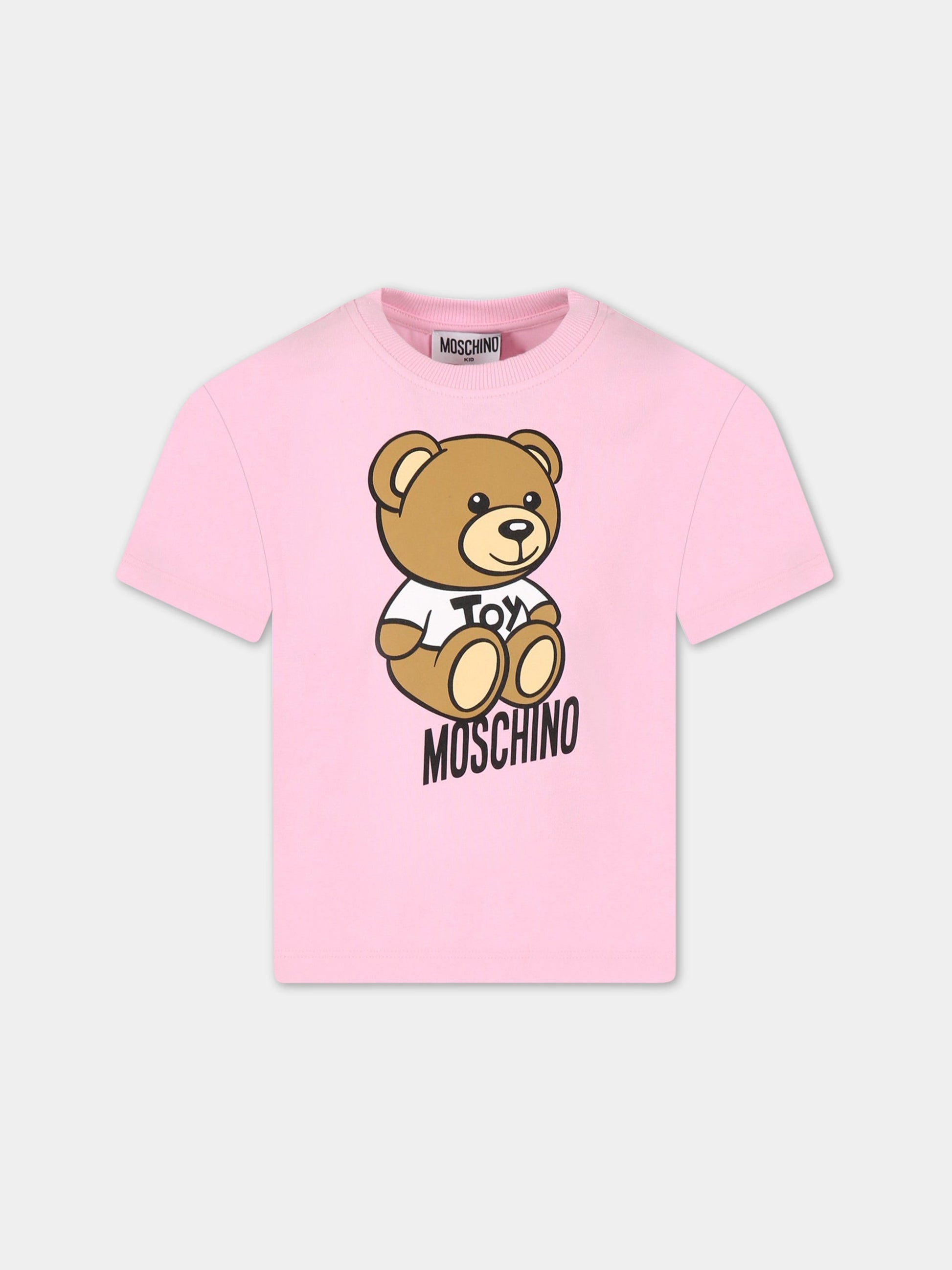T-shirt rosa per bambina con Teddy Bear e logo,Moschino Kids,HMM046 LBA10 51473