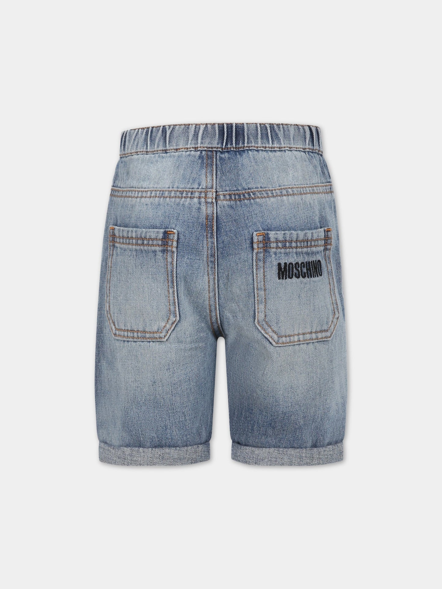 Shorts blu per bambino con Teddy Bear e logo,Moschino Kids,HUQ015 L0E01 40129