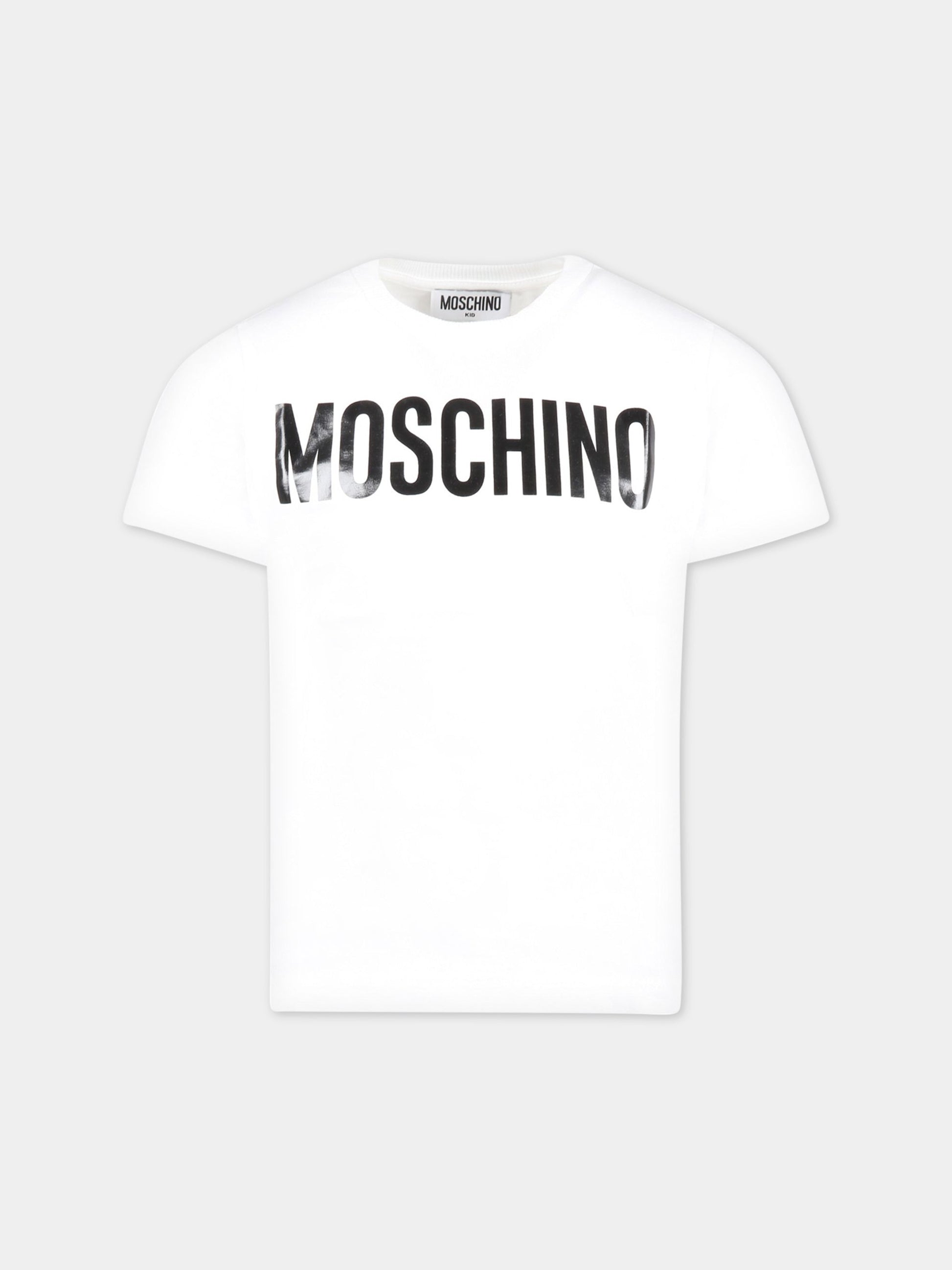 T-shirt bianca per bambini con logo nero,Moschino Kids,HWM03L LAA02 10101