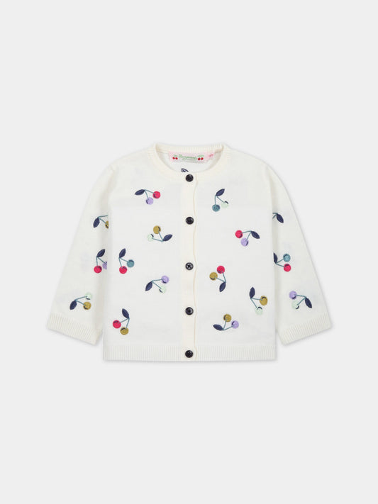 Cardigan bianco per bambina con ciliegie multicolor all-over,Bonpoint,S03XCAK00003 180