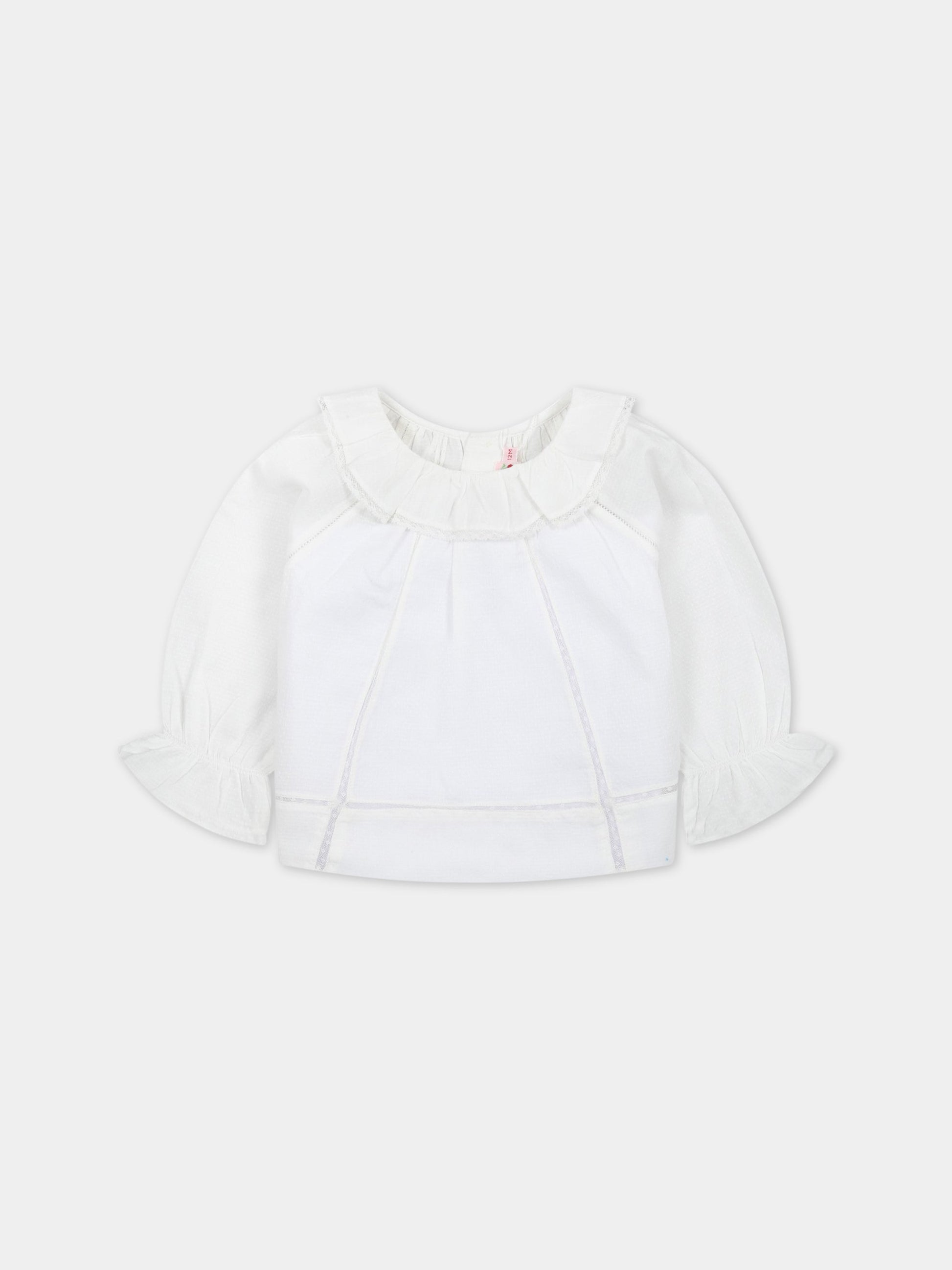 Camicia bianca per neonata con rouches e pizzo,Bonpoint,S03XBLW00010 002