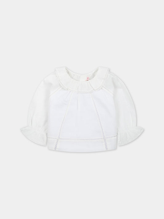 Camicia bianca per neonata con rouches e pizzo,Bonpoint,S03XBLW00010 002