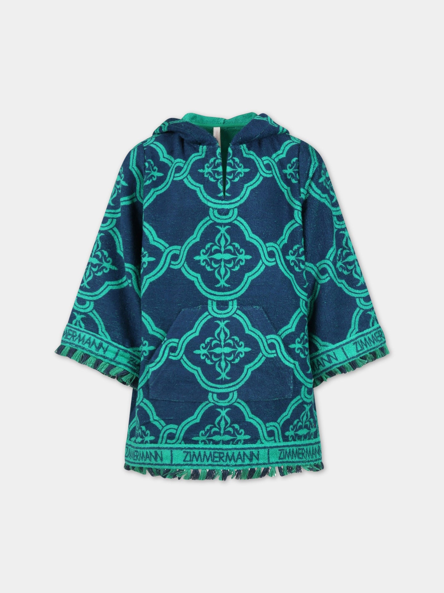 Vestito blu per bambina con stampa verde e logo,Zimmermann,5490DTIG BLGN