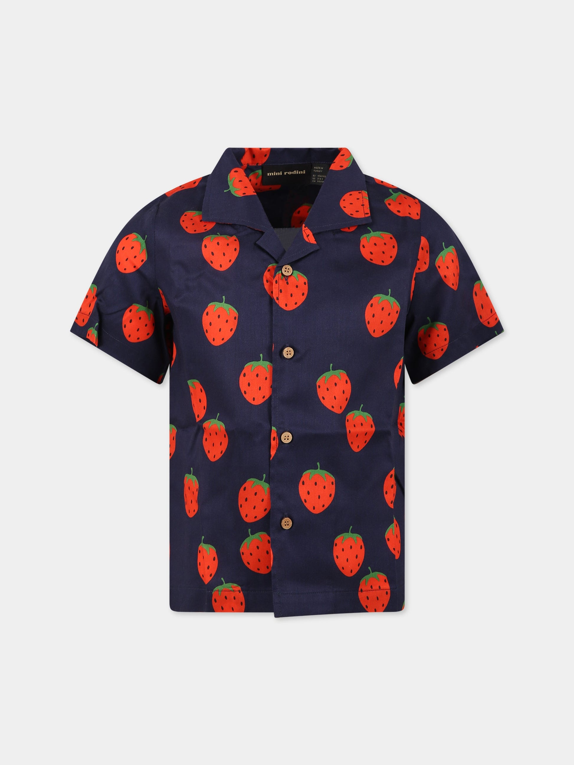 Camicia blu per bambini con stampa fragole,Mini Rodini,2322011560