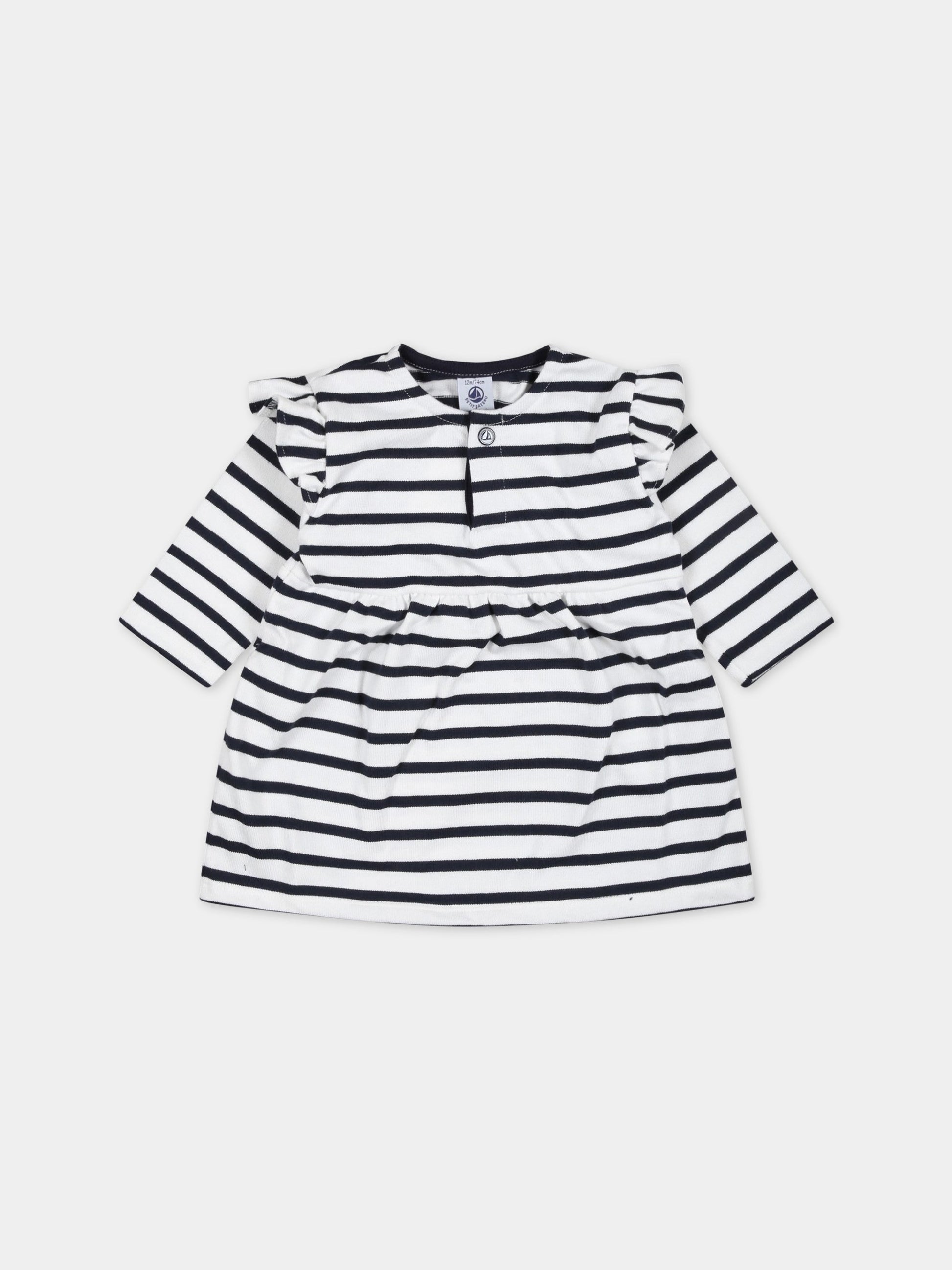 Vestito multicolor per neonata a righe,Petit Bateau,A0723 MARSHMALLOW/SMOKING
