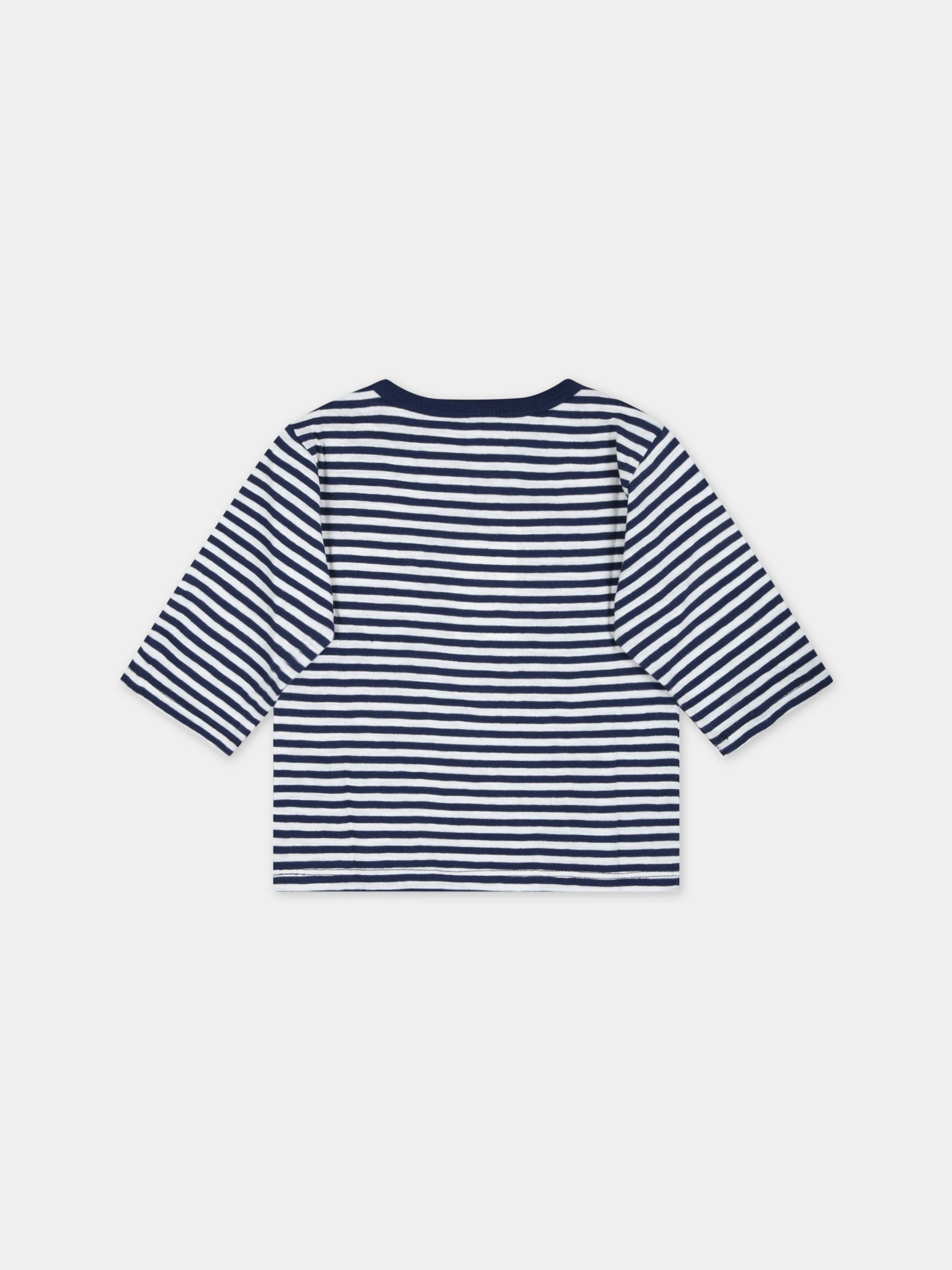 T-shirt multicolor a righe per neonato con logo,Petit Bateau,A0727 MEDIEVAL/MARSHMALLOW