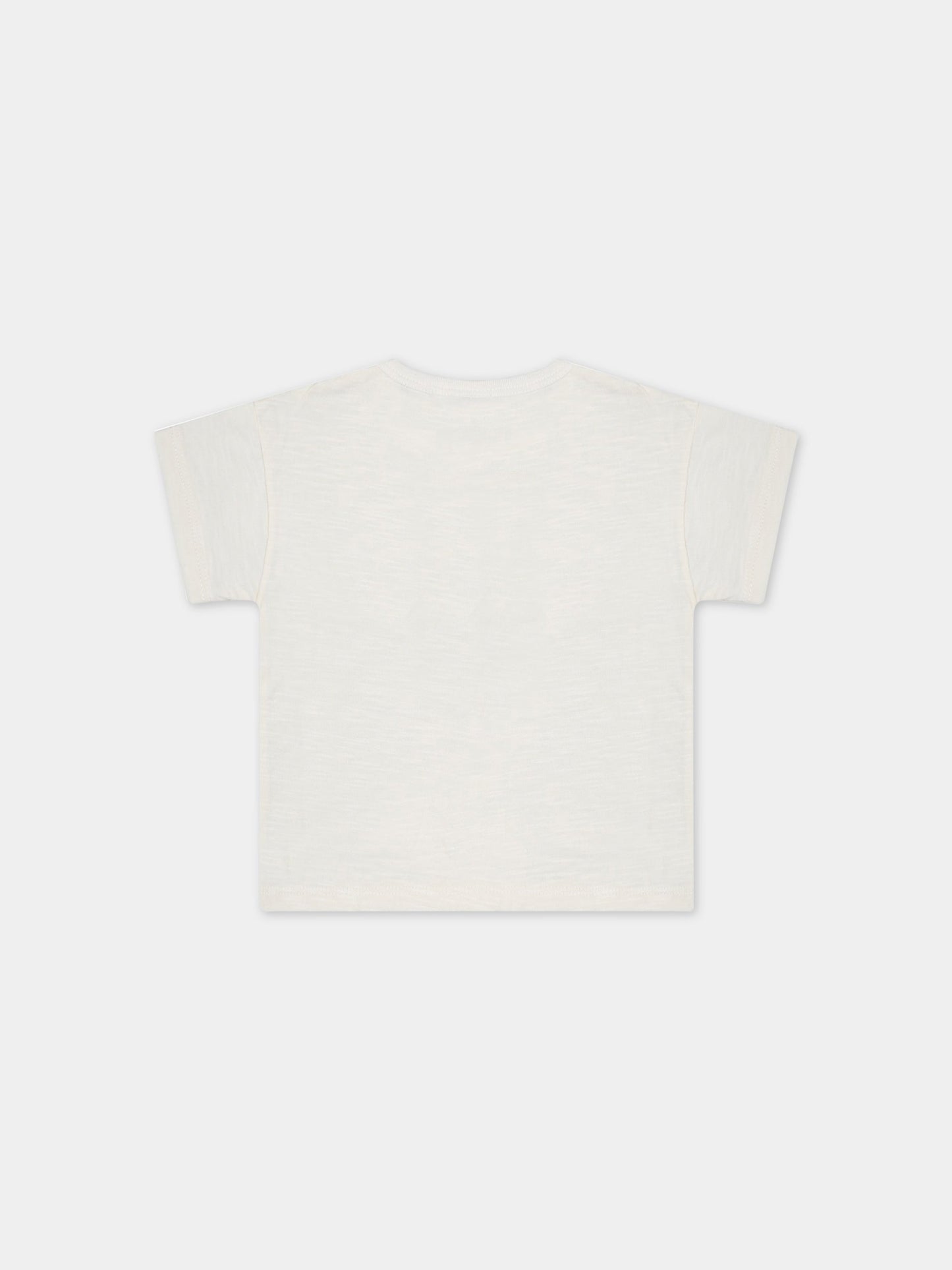 T-shirt avorio per neonato con logo blu,Petit Bateau,A07BA AVALANCHE