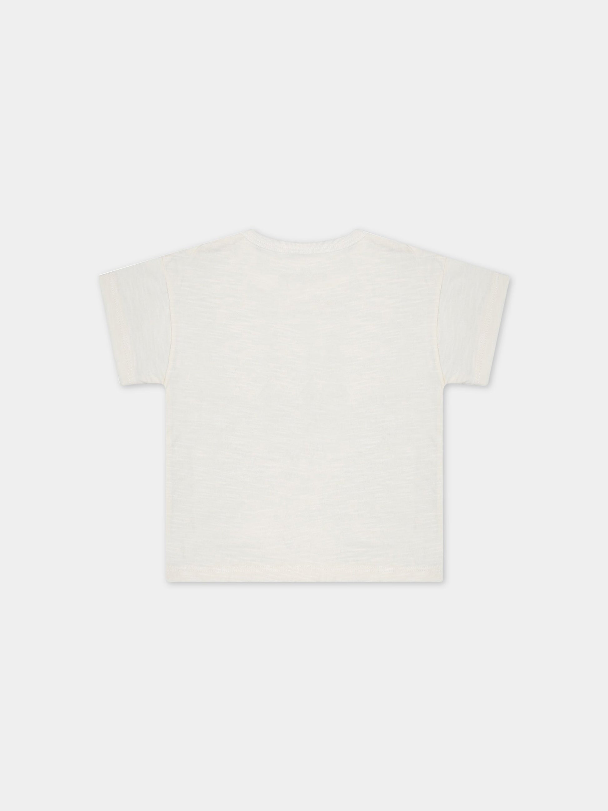 T-shirt avorio per neonato con logo blu,Petit Bateau,A07BA AVALANCHE